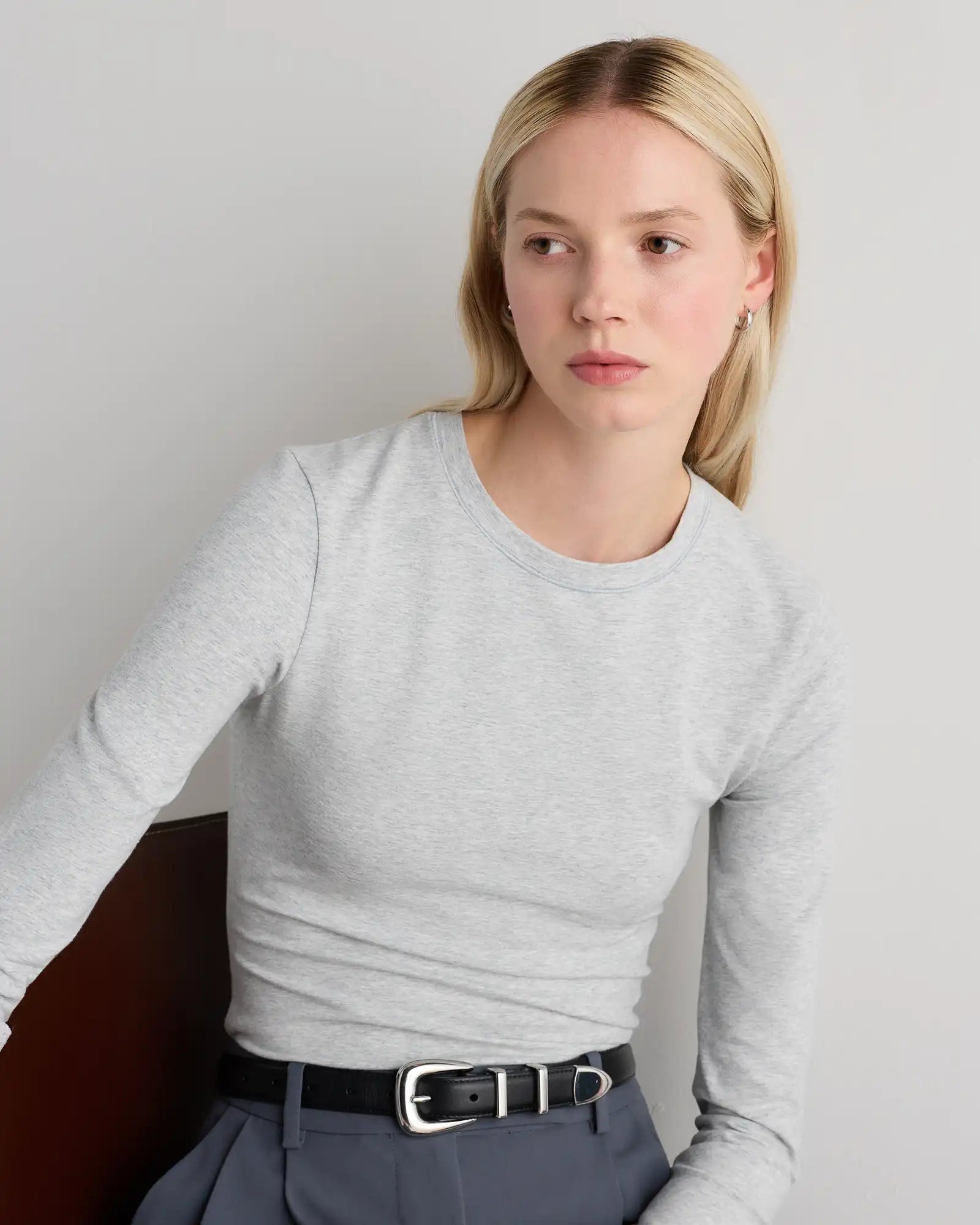 Stretch Cotton Jersey Fitted Long Sleeve T-Shirt