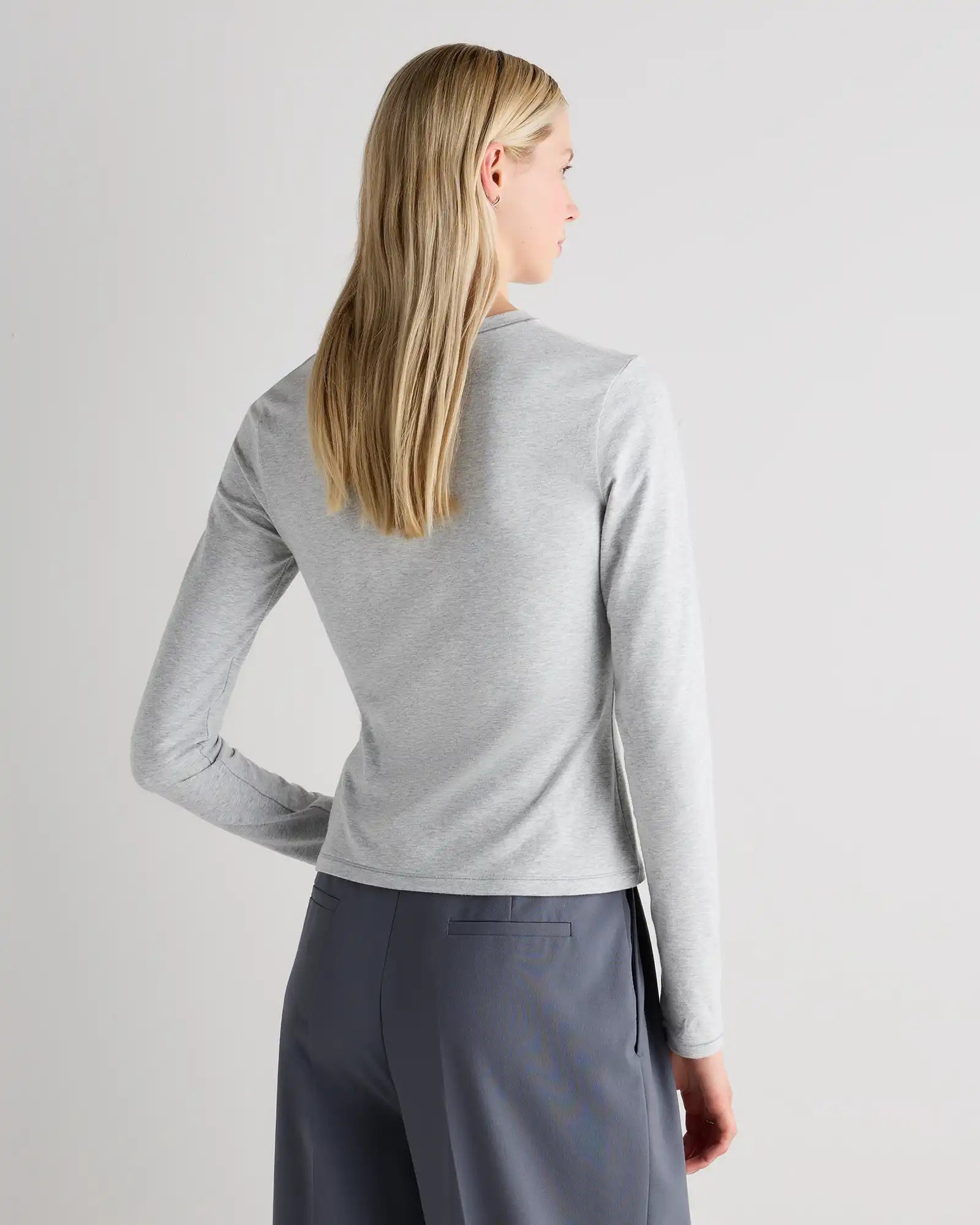 Stretch Cotton Jersey Fitted Long Sleeve T-Shirt