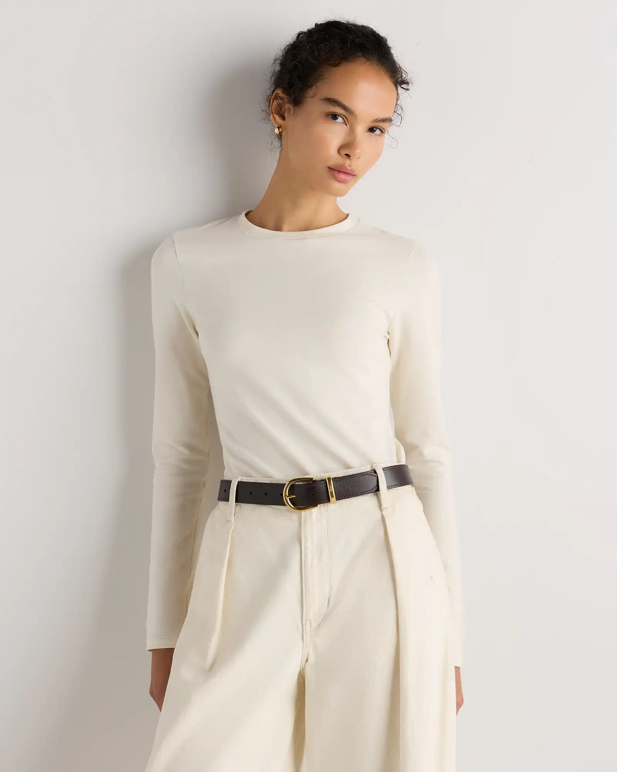 Stretch Cotton Jersey Fitted Long Sleeve T-Shirt