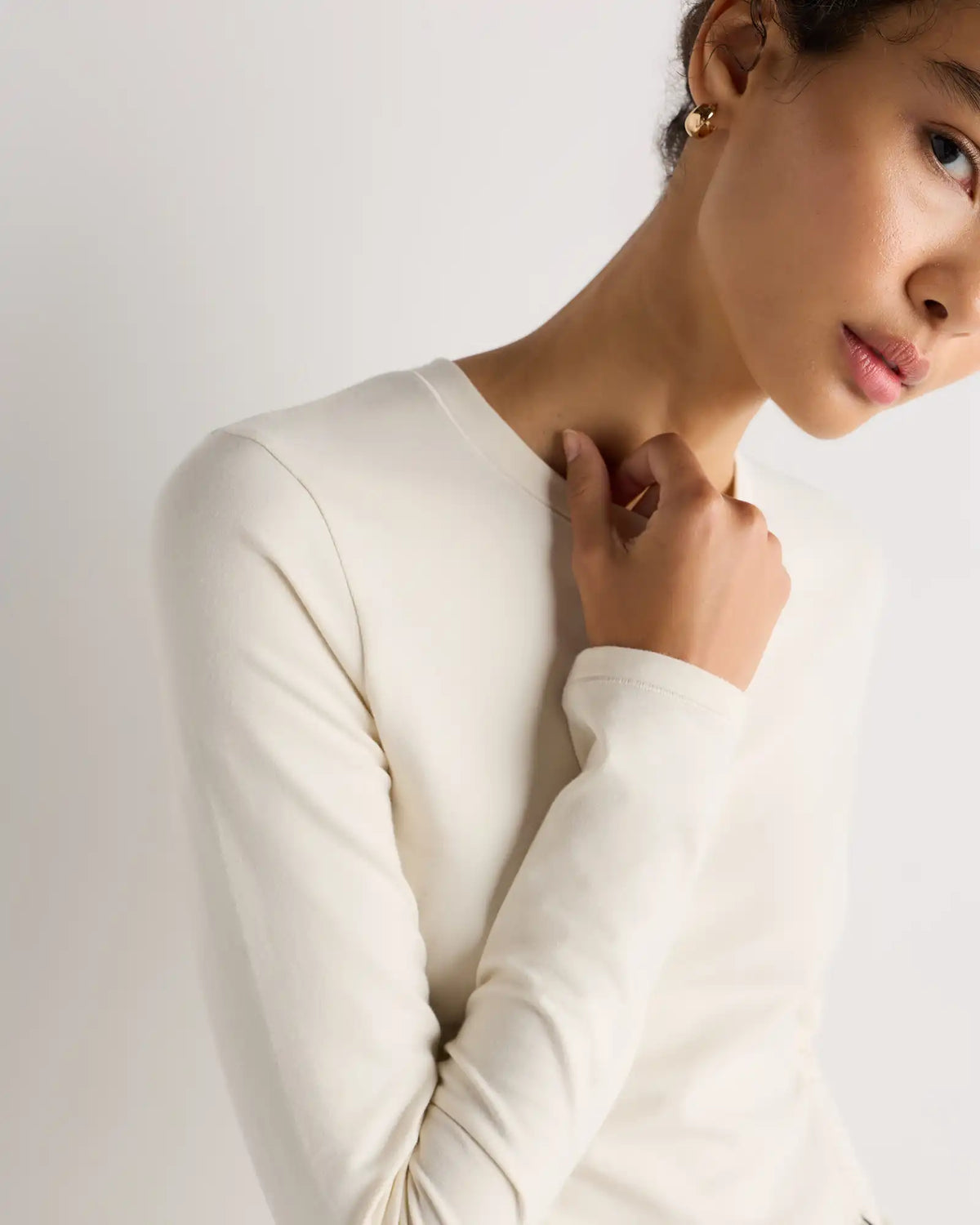 Stretch Cotton Jersey Fitted Long Sleeve T-Shirt
