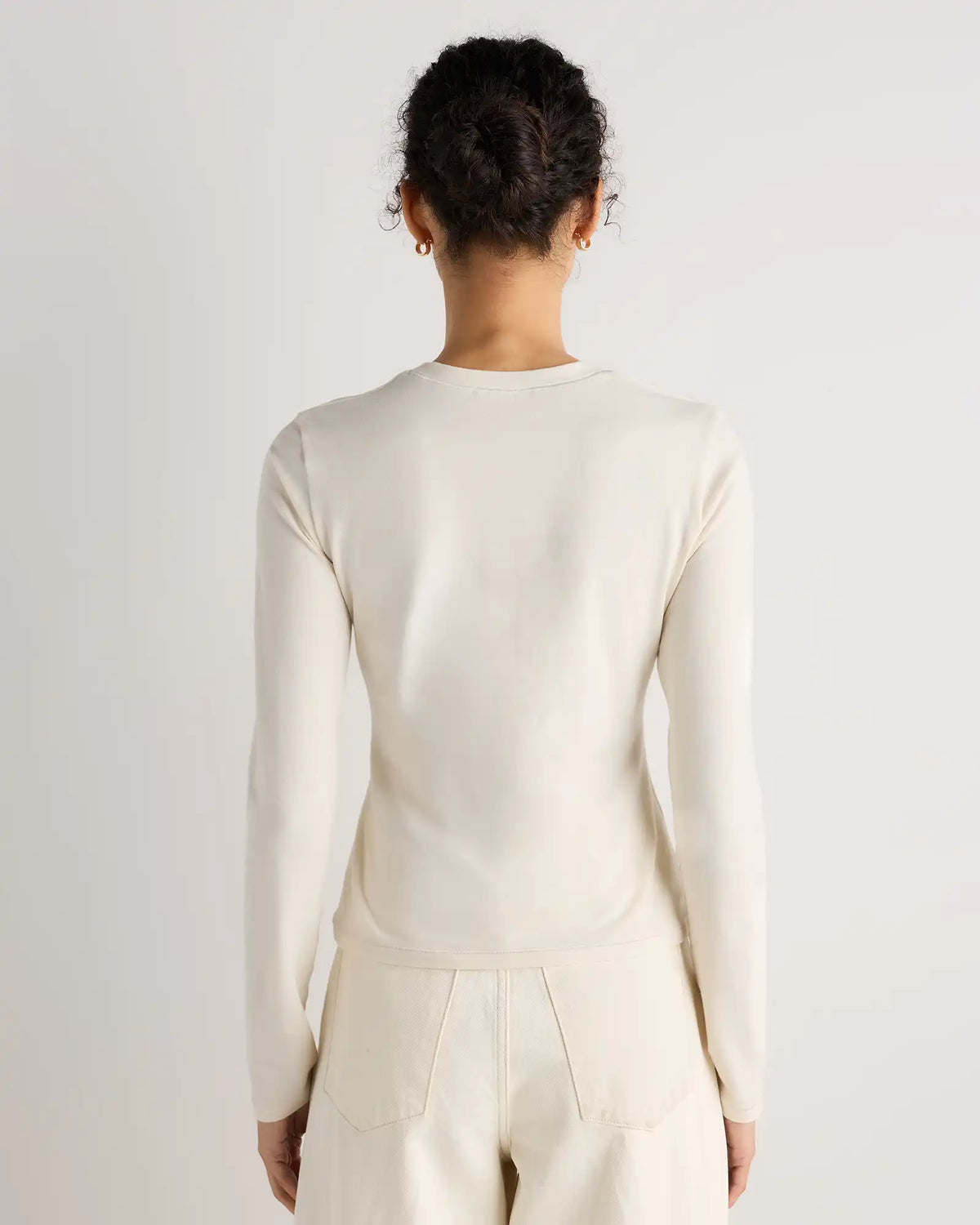 Stretch Cotton Jersey Fitted Long Sleeve T-Shirt