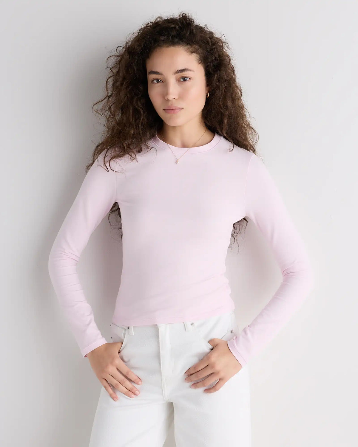 Stretch Cotton Jersey Fitted Long Sleeve T-Shirt
