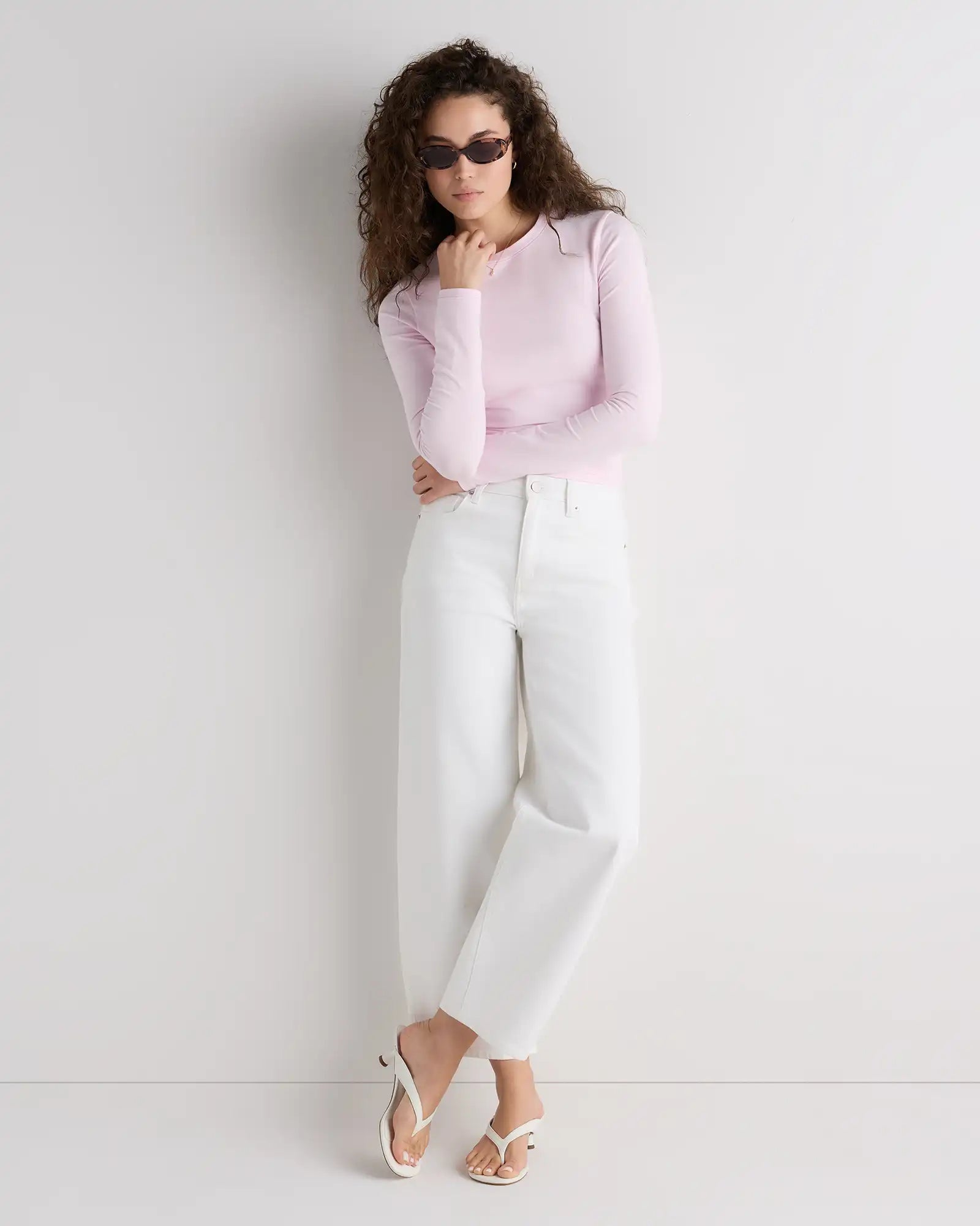 Stretch Cotton Jersey Fitted Long Sleeve T-Shirt