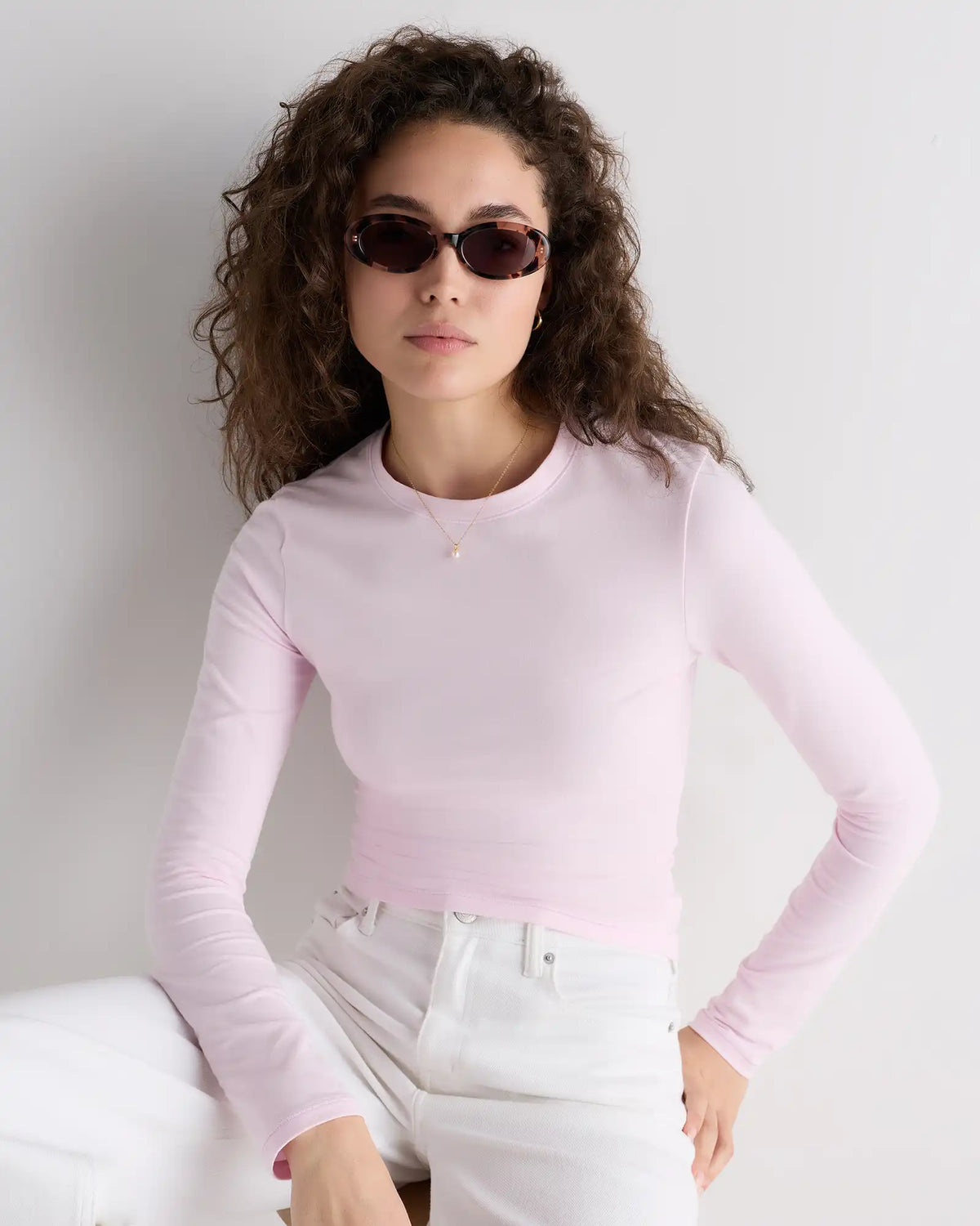 Stretch Cotton Jersey Fitted Long Sleeve T-Shirt