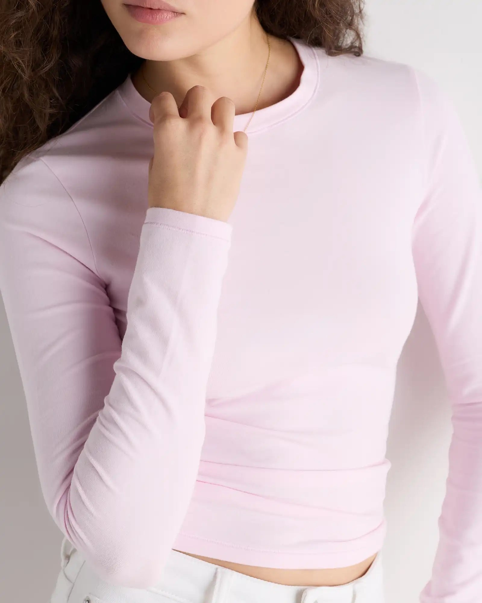 Stretch Cotton Jersey Fitted Long Sleeve T-Shirt