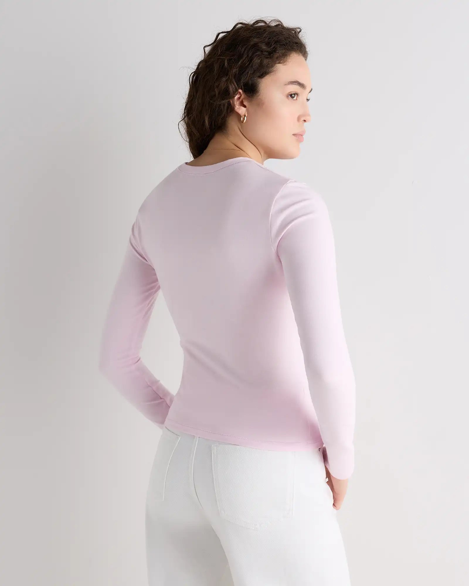 Stretch Cotton Jersey Fitted Long Sleeve T-Shirt