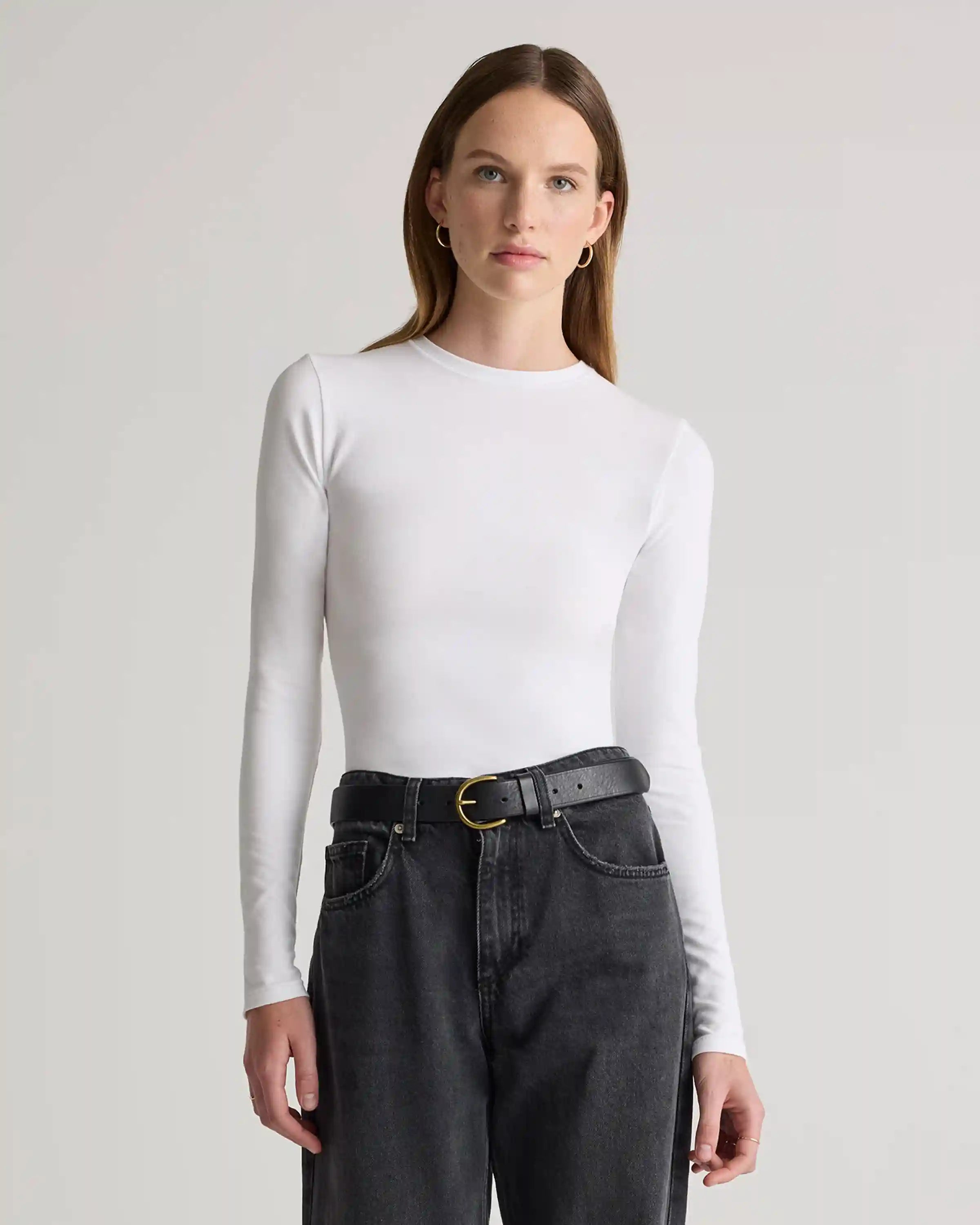 Stretch Cotton Jersey Fitted Long Sleeve T-Shirt