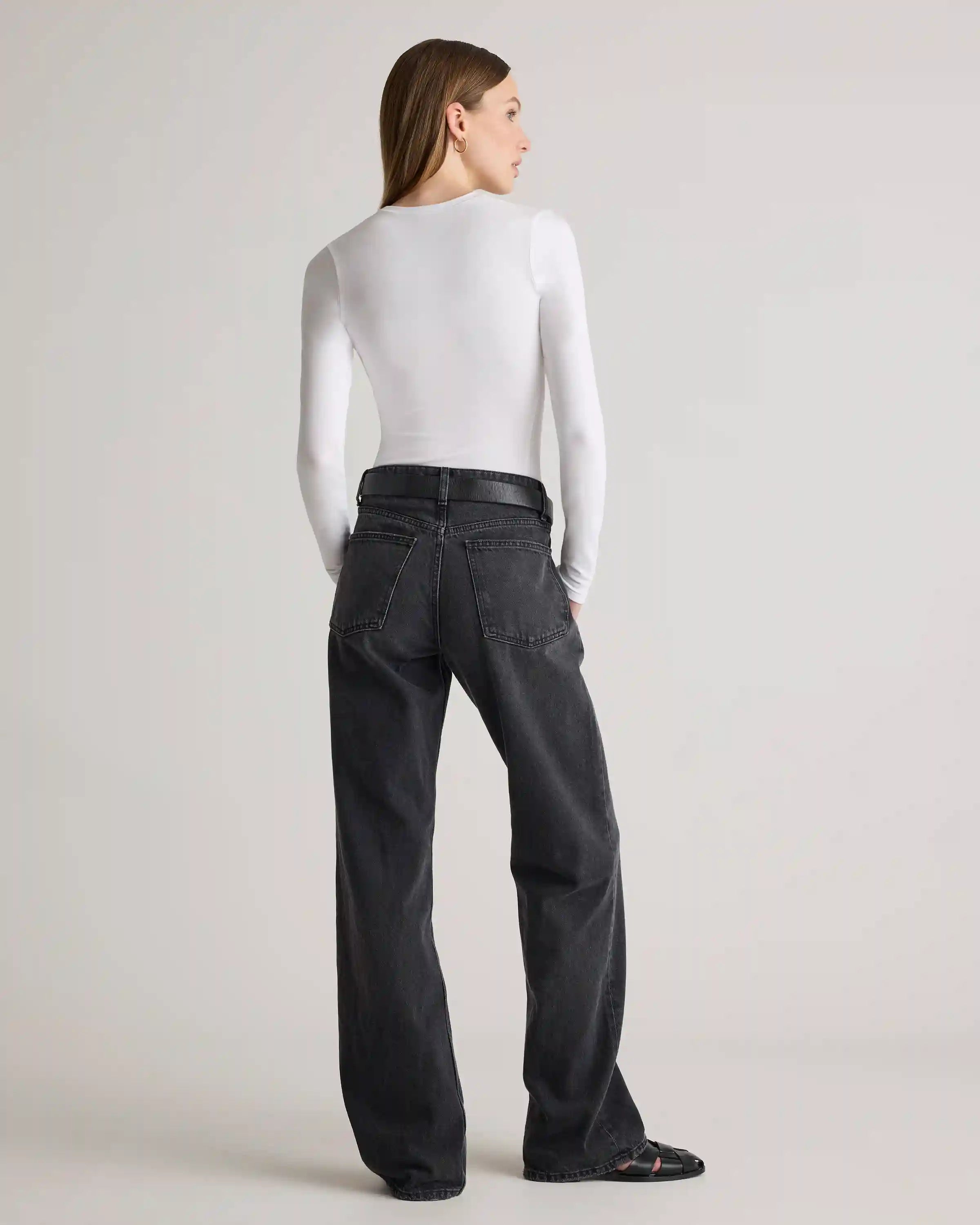 Stretch Cotton Jersey Fitted Long Sleeve T-Shirt