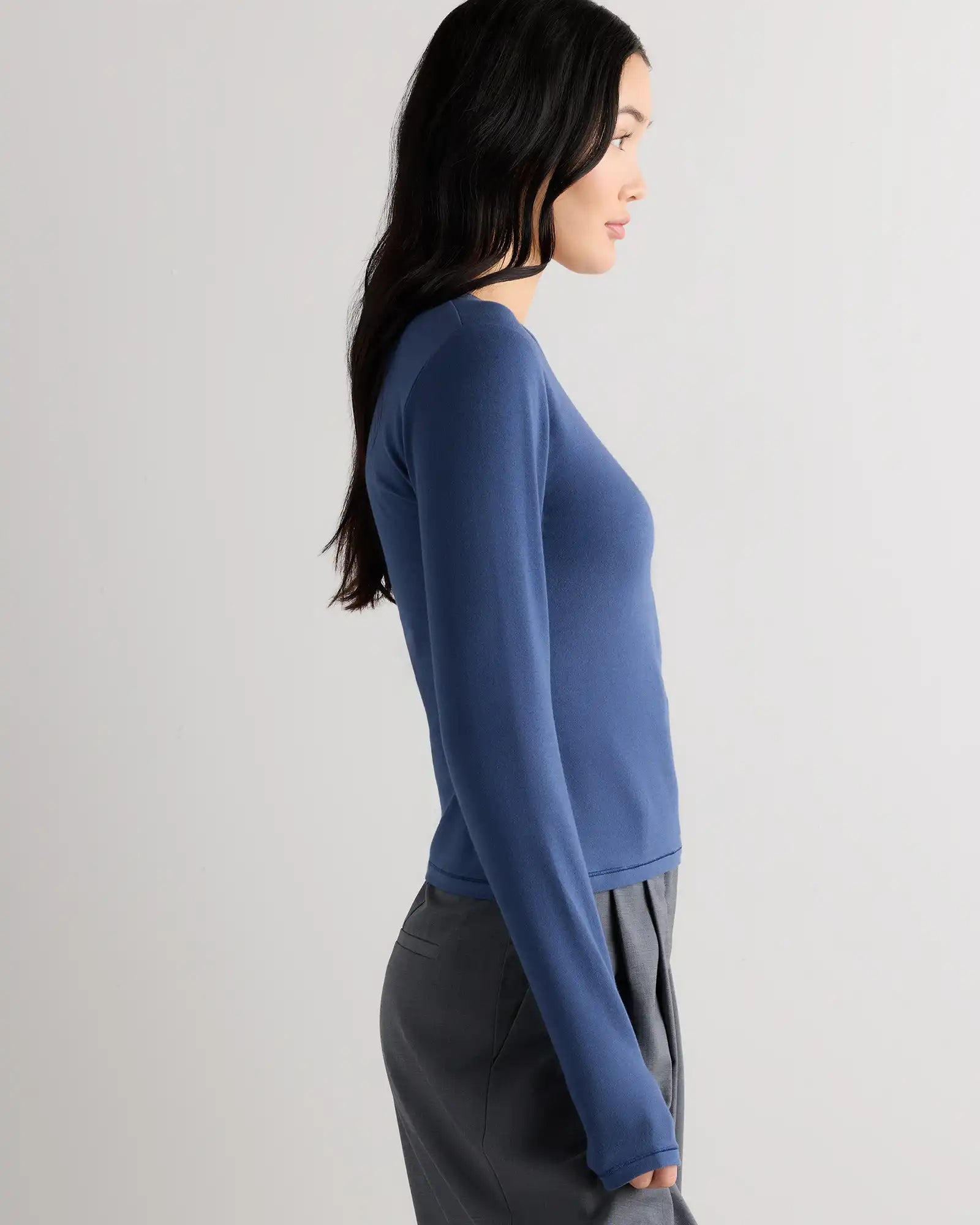 Stretch Cotton Jersey Fitted Long Sleeve T-Shirt