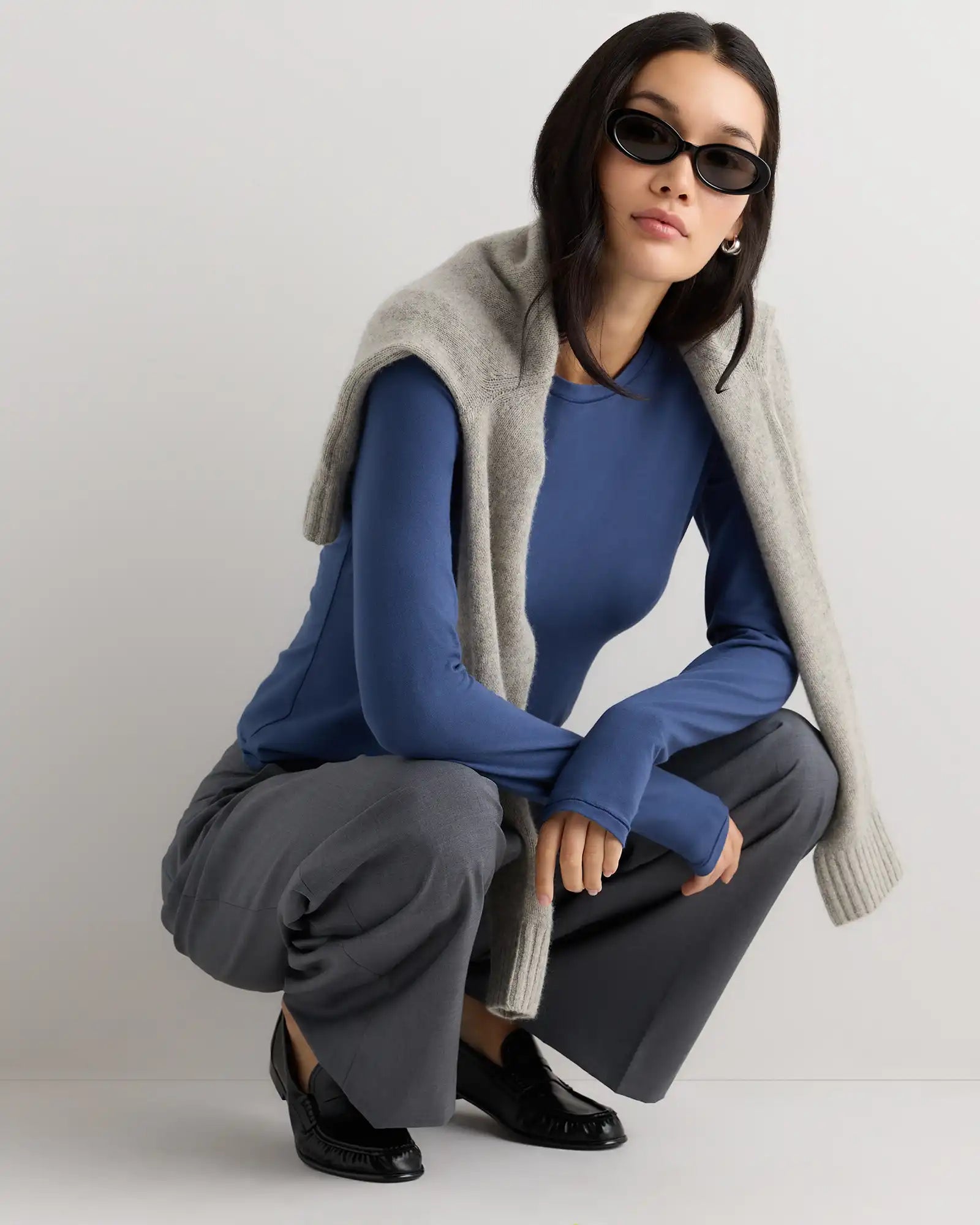 Stretch Cotton Jersey Fitted Long Sleeve T-Shirt