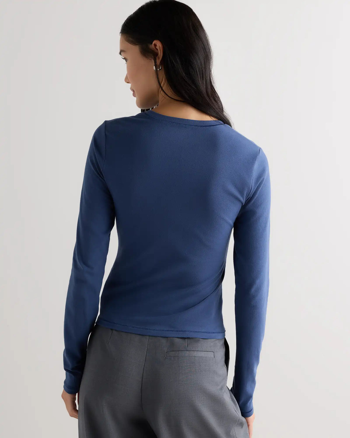 Stretch Cotton Jersey Fitted Long Sleeve T-Shirt