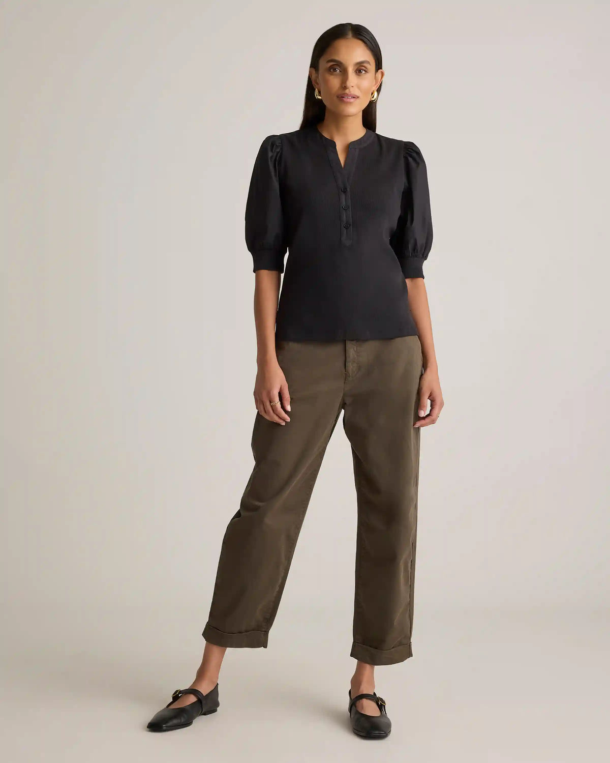 Cotton Mixed Media Puff Sleeve Top