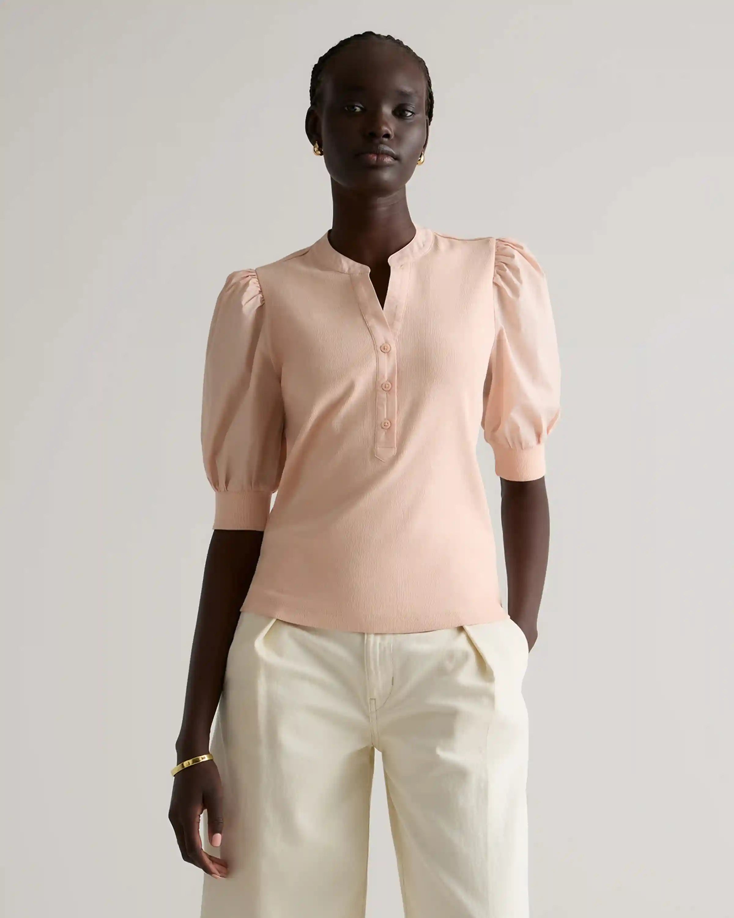 Cotton Mixed Media Puff Sleeve Top