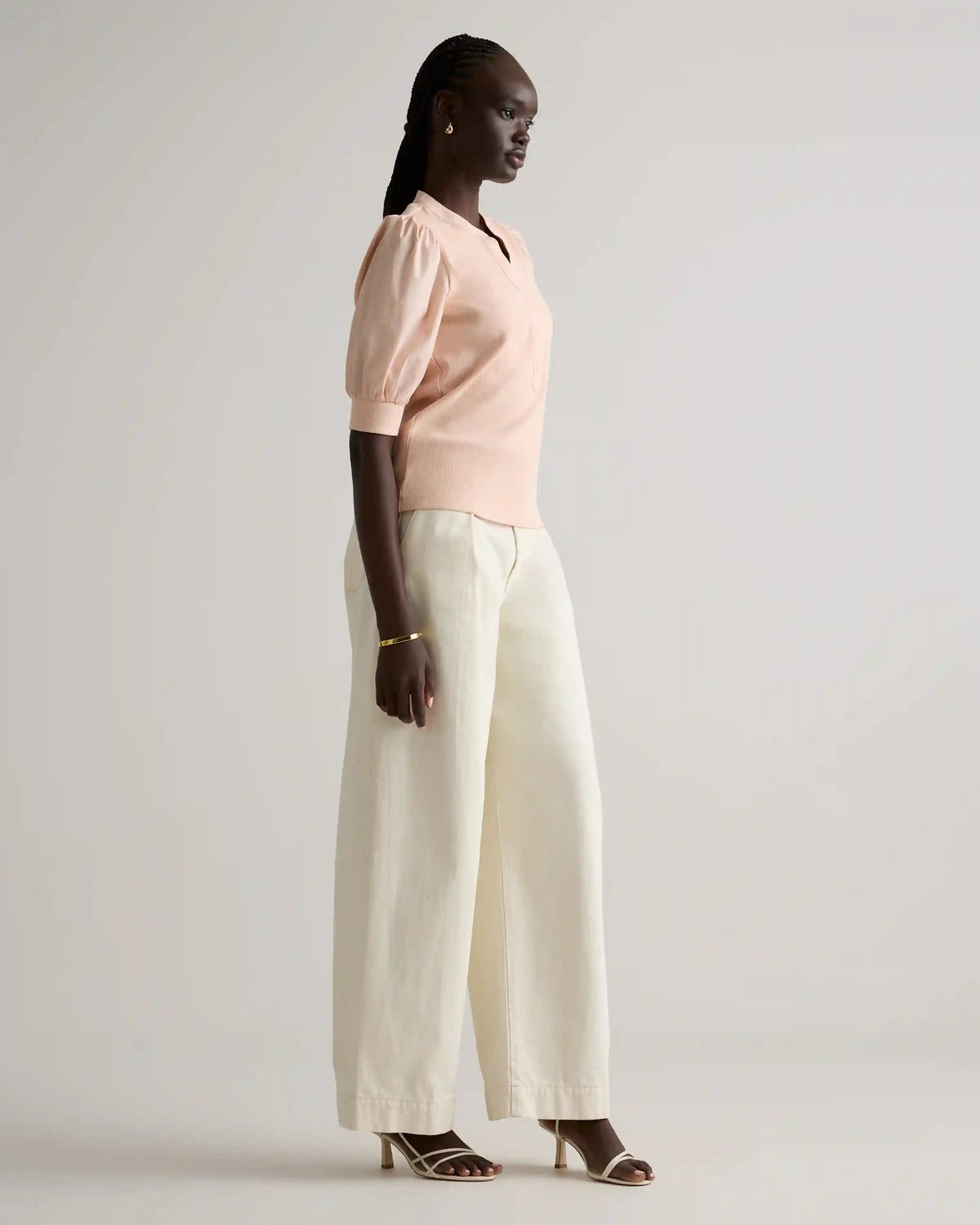 Cotton Mixed Media Puff Sleeve Top