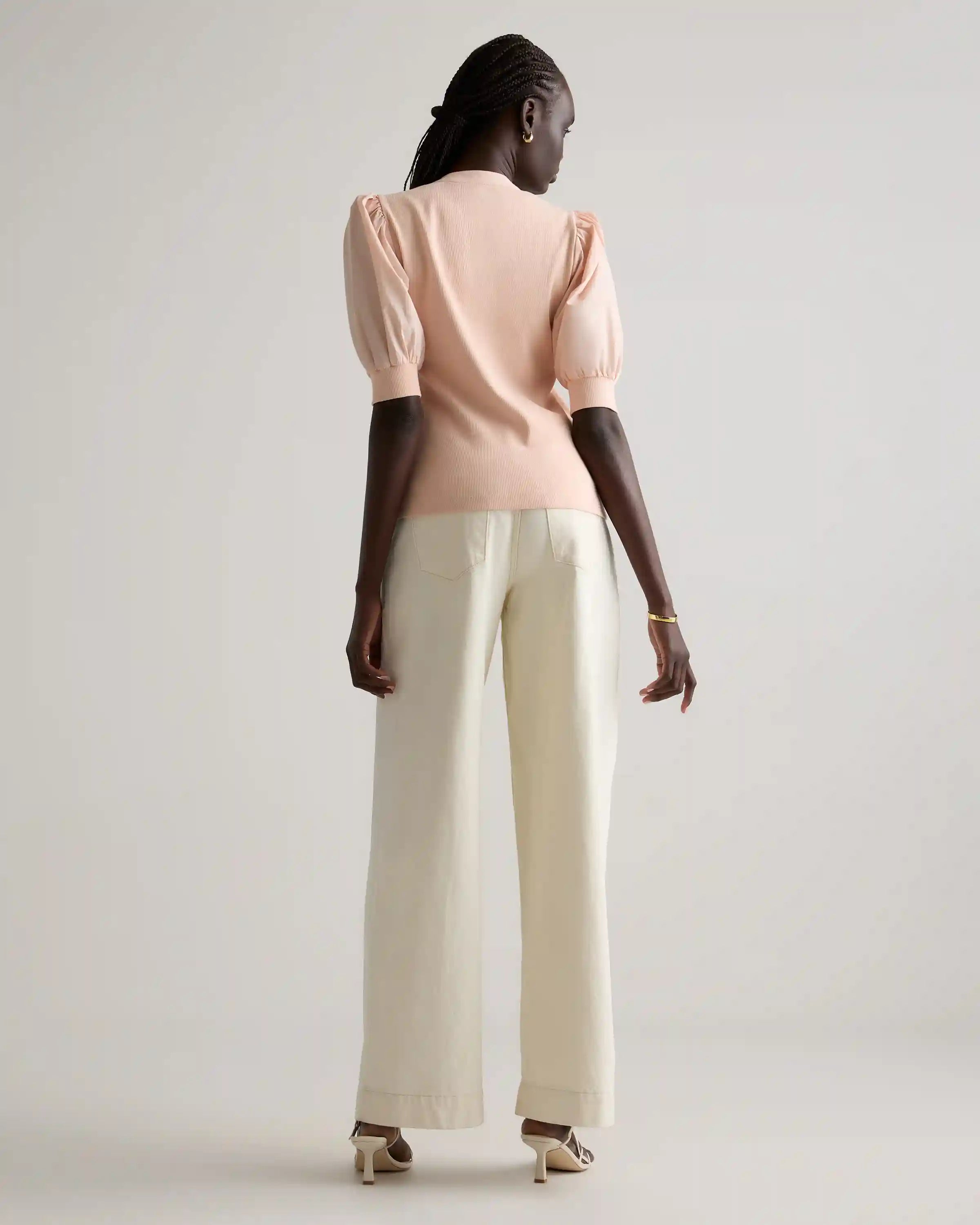 Cotton Mixed Media Puff Sleeve Top