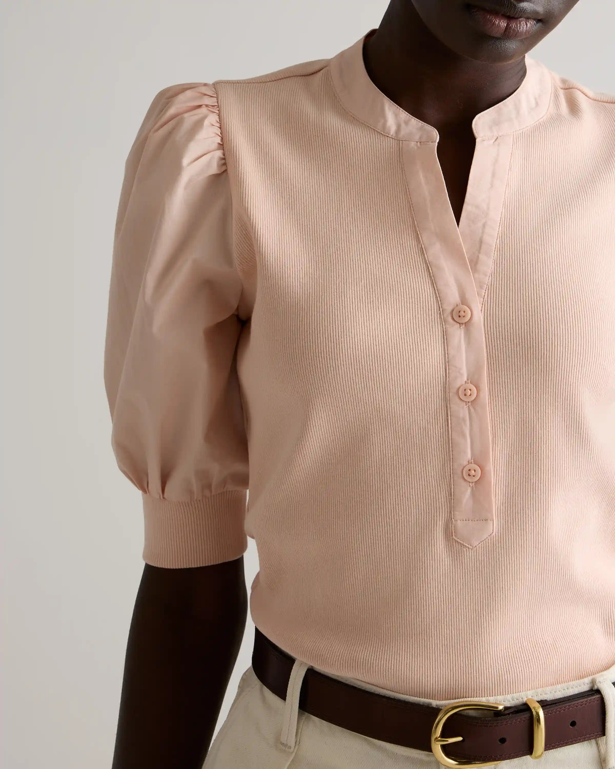 Cotton Mixed Media Puff Sleeve Top