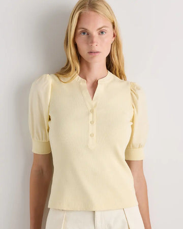 Cotton Mixed Media Puff Sleeve Top