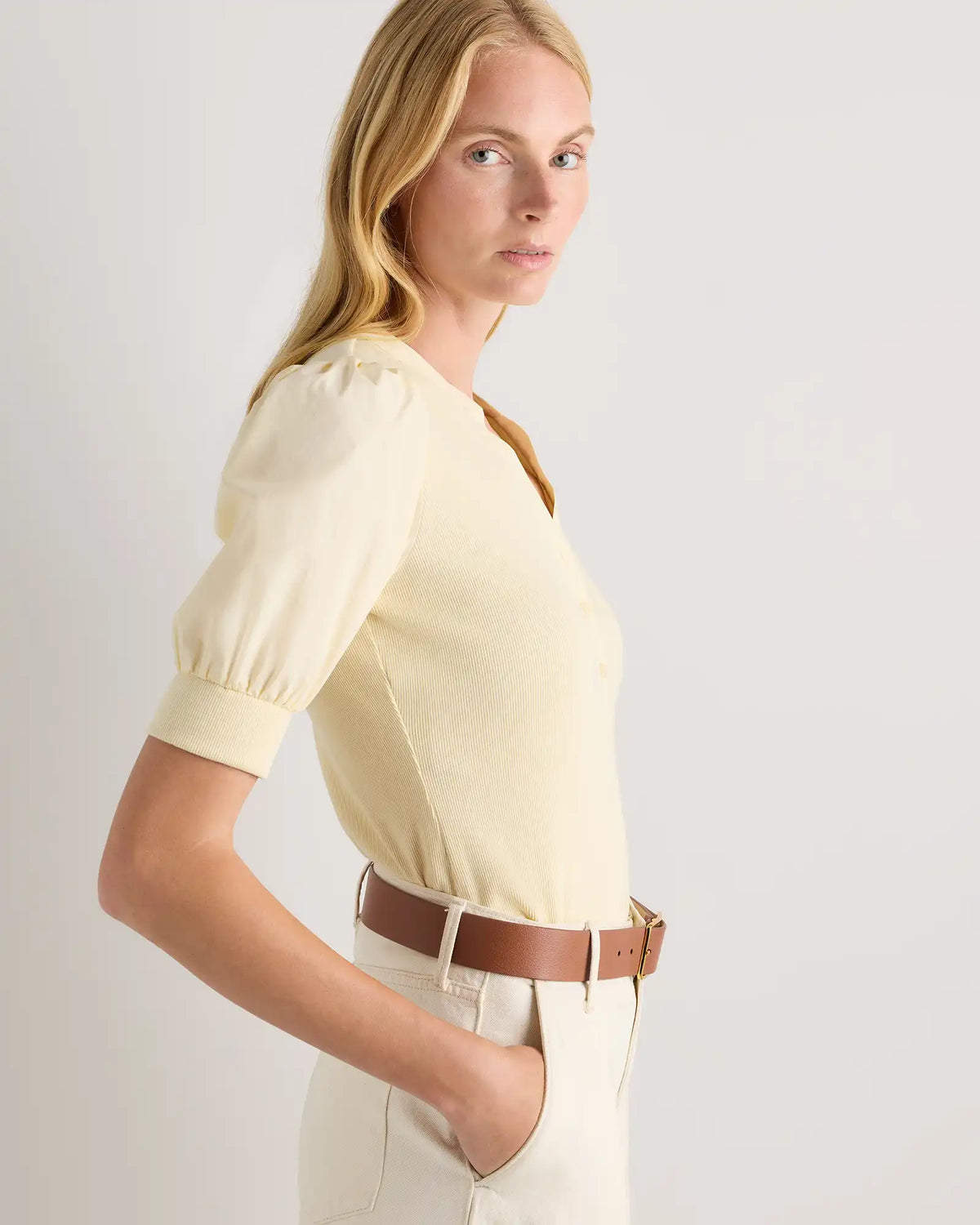 Cotton Mixed Media Puff Sleeve Top
