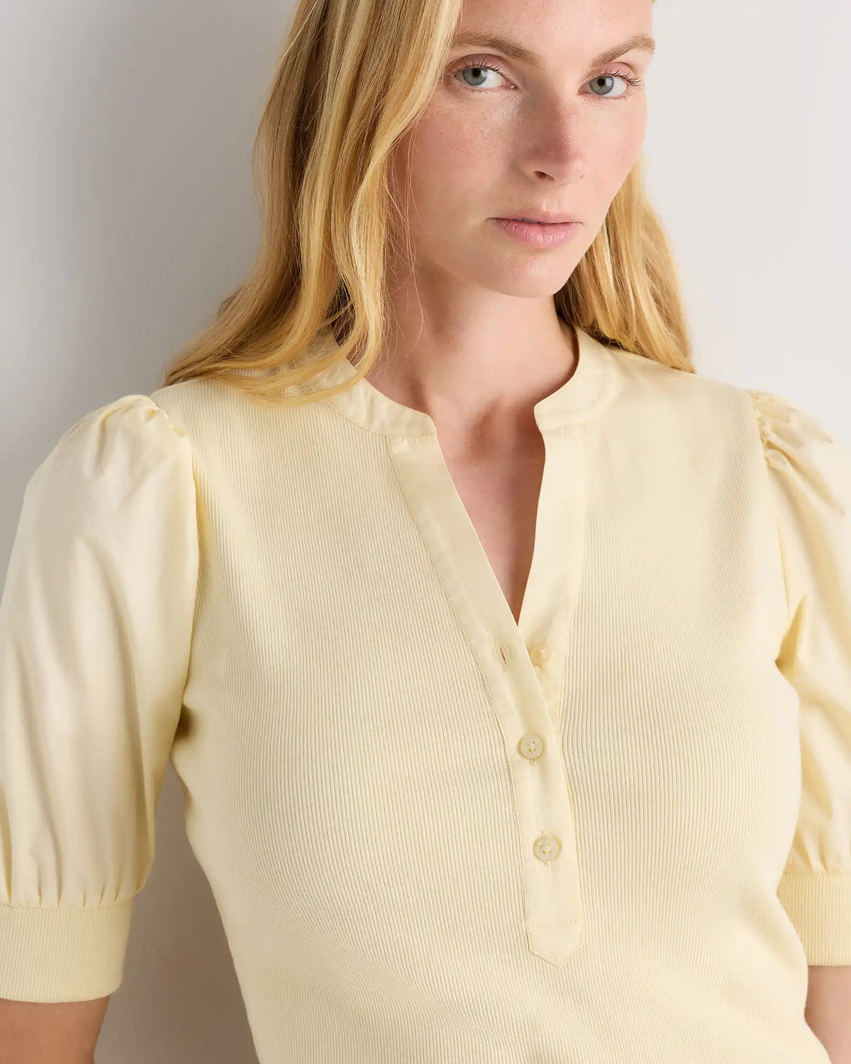 Cotton Mixed Media Puff Sleeve Top