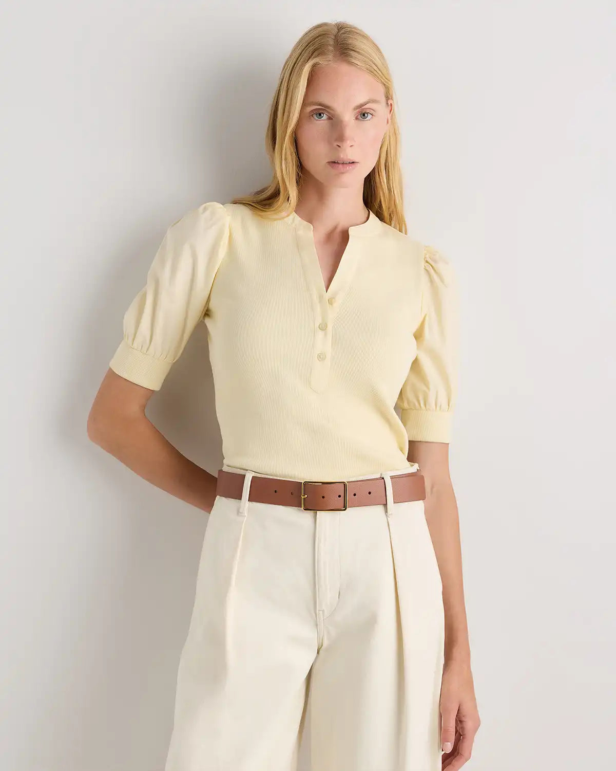 Cotton Mixed Media Puff Sleeve Top