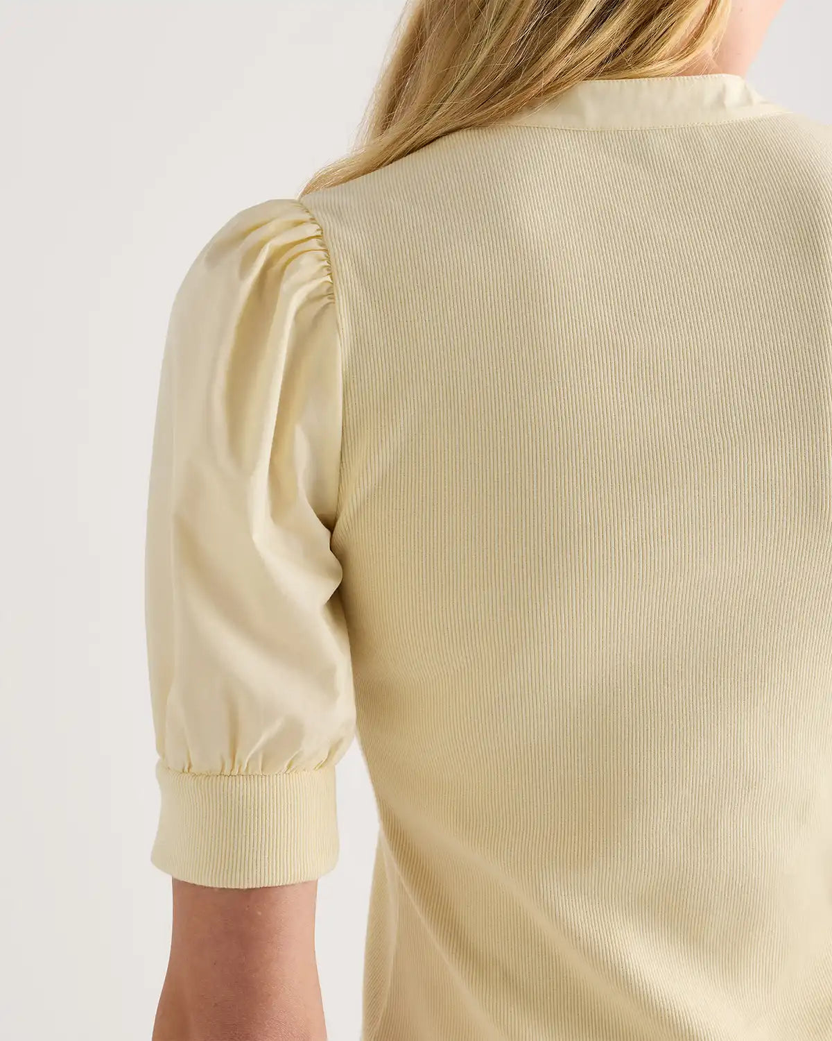 Cotton Mixed Media Puff Sleeve Top