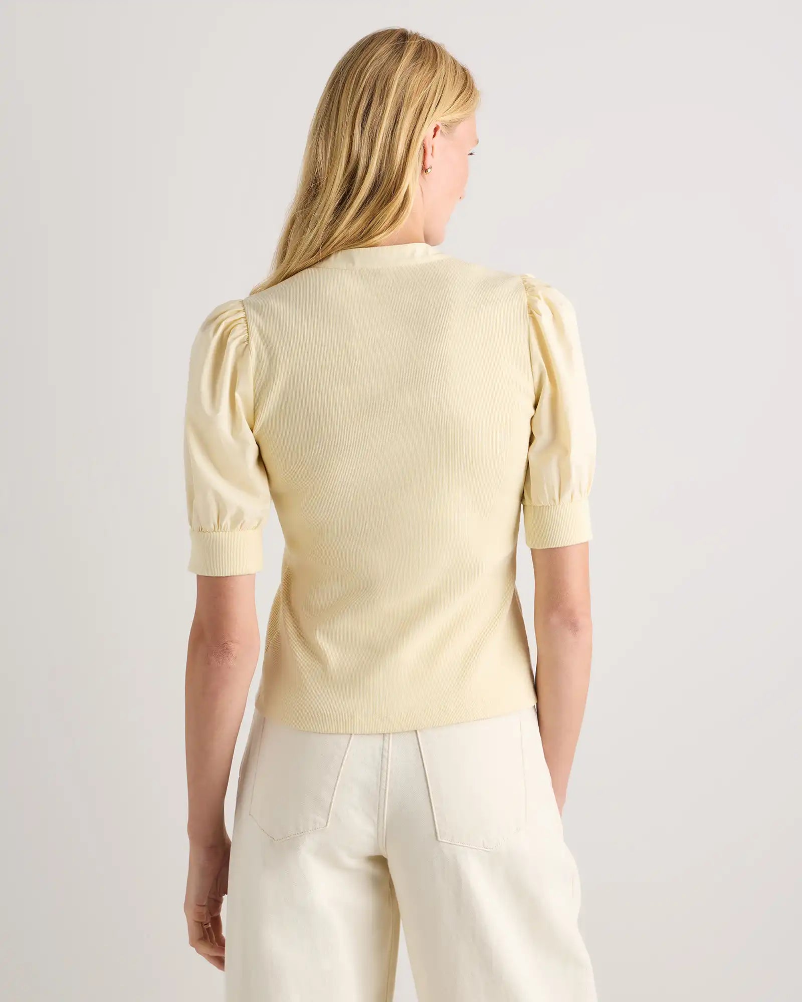 Cotton Mixed Media Puff Sleeve Top
