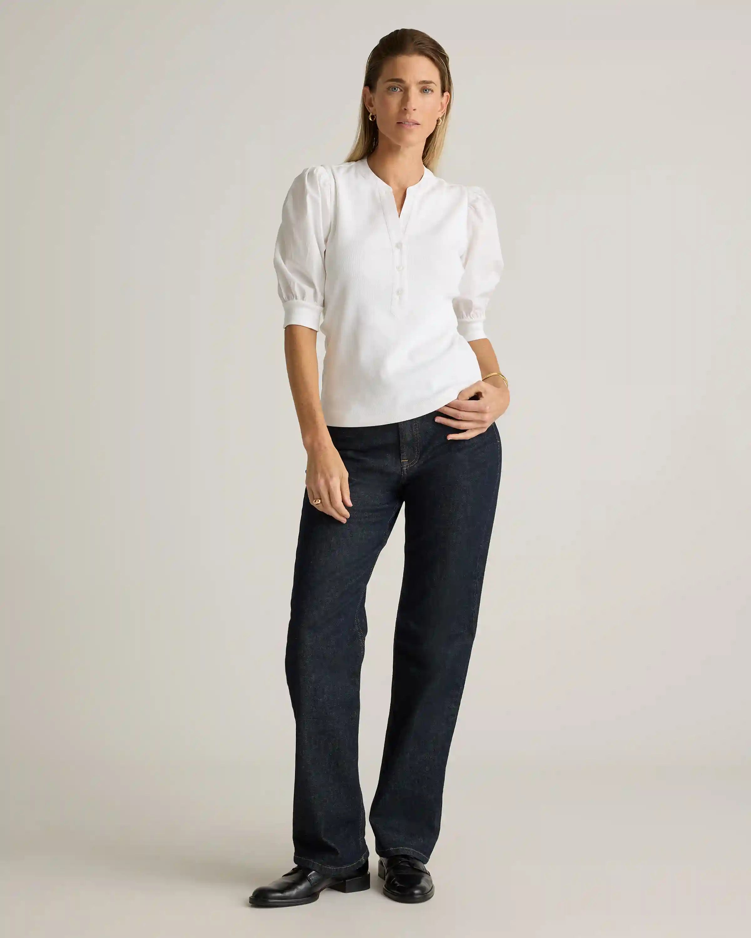 Cotton Mixed Media Puff Sleeve Top