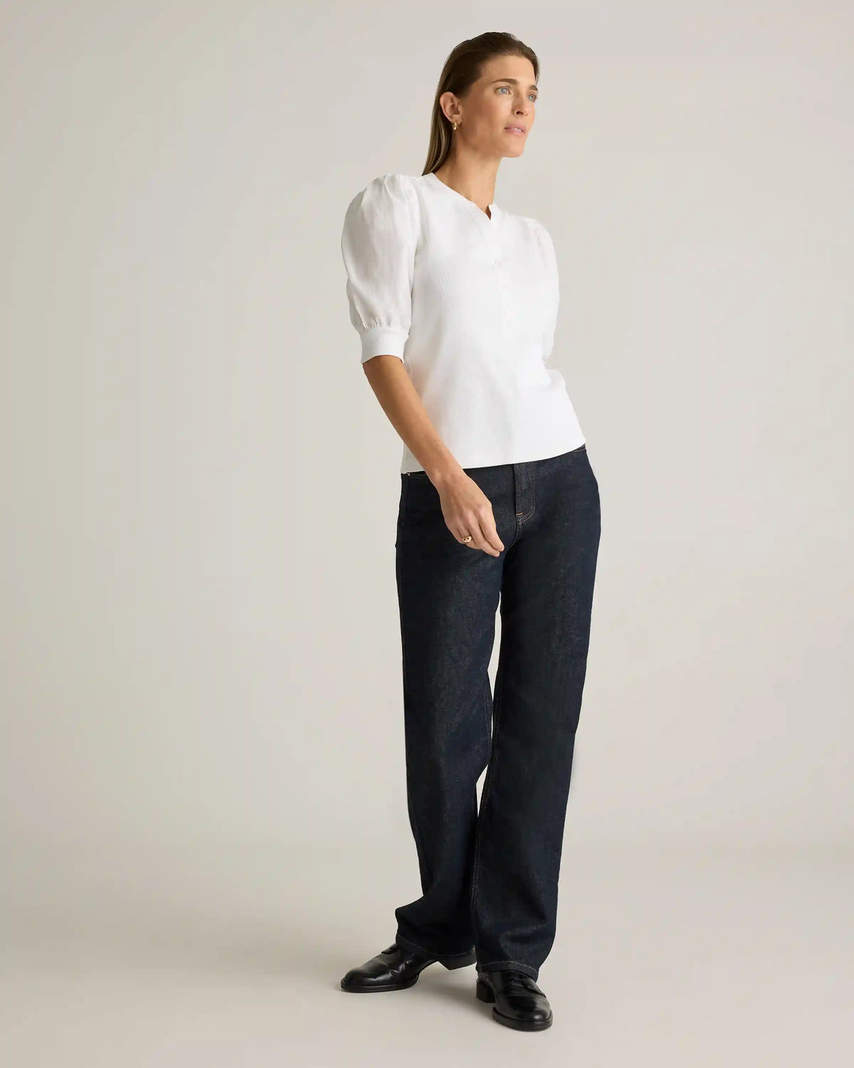 Cotton Mixed Media Puff Sleeve Top