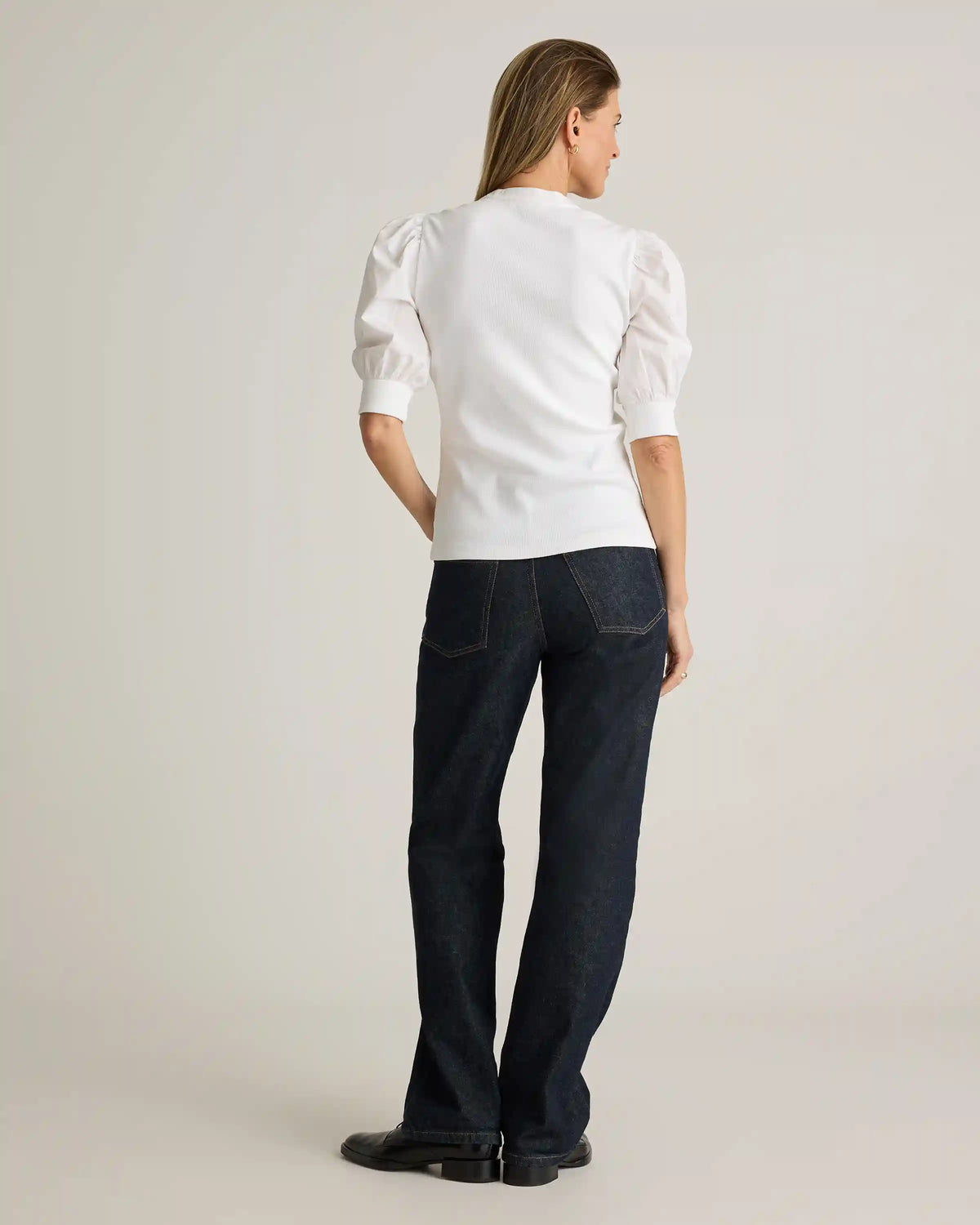 Cotton Mixed Media Puff Sleeve Top