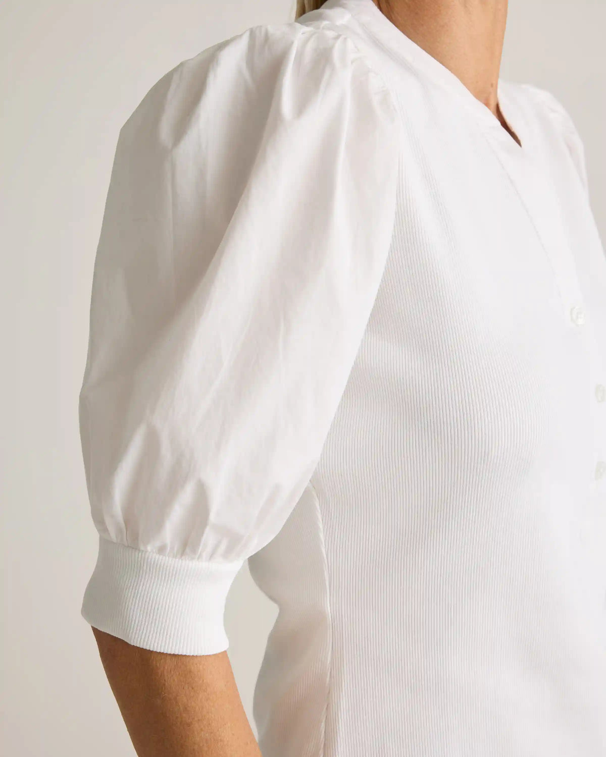 Cotton Mixed Media Puff Sleeve Top