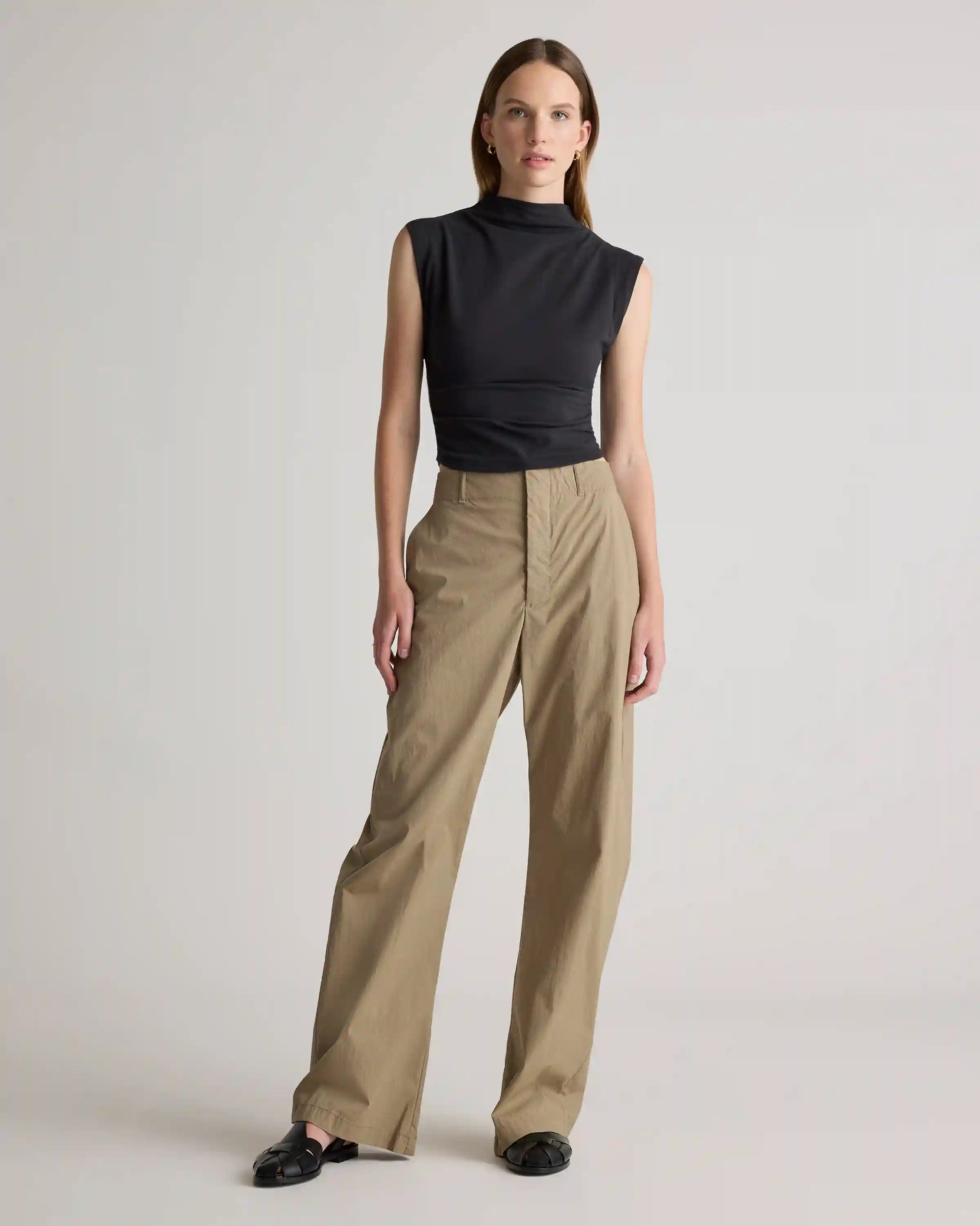 Stretch Cotton Jersey Sleeveless Mock Neck Top