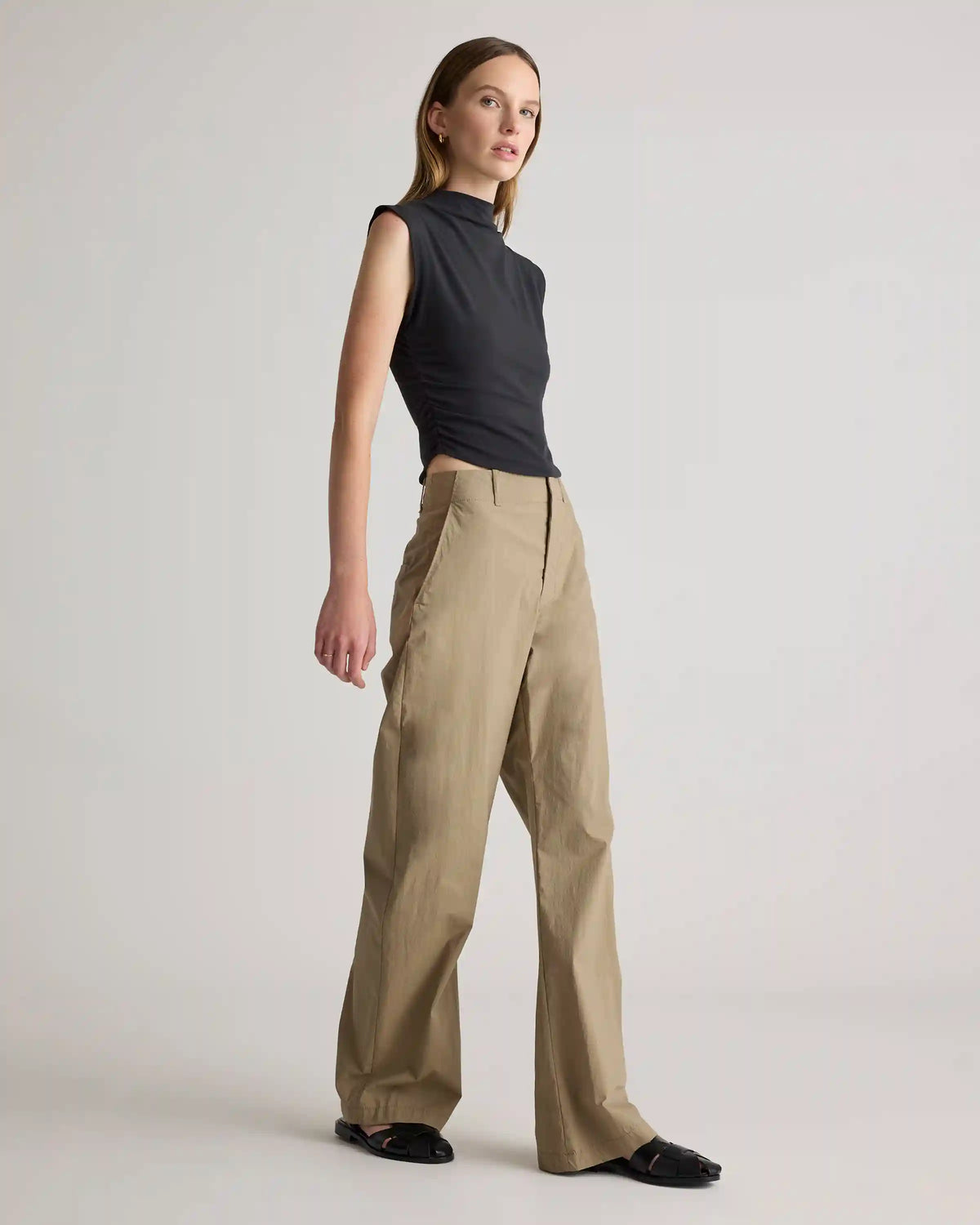 Stretch Cotton Jersey Sleeveless Mock Neck Top