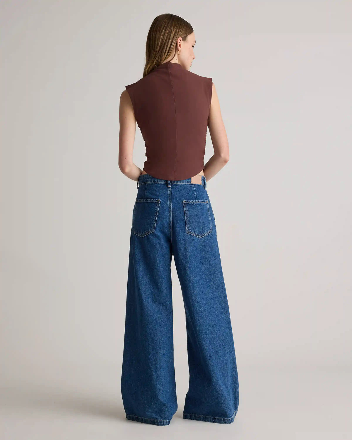 Stretch Cotton Jersey Sleeveless Mock Neck Top