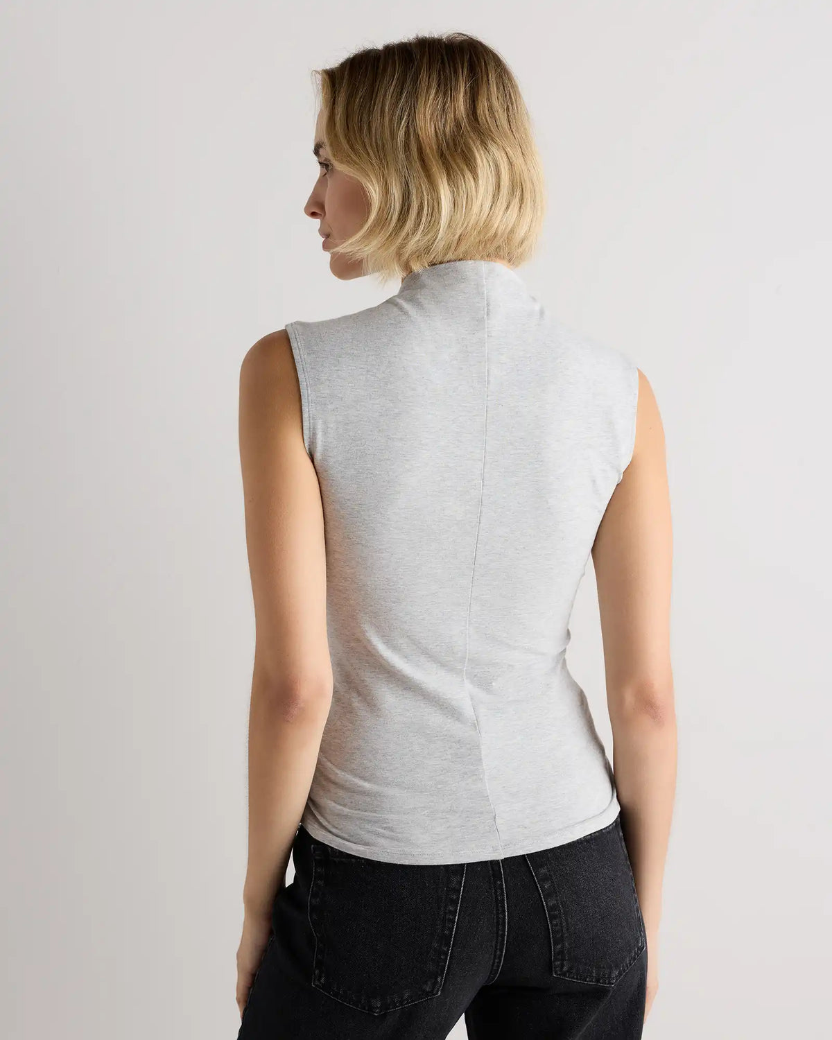 Stretch Cotton Jersey Sleeveless Mock Neck Top
