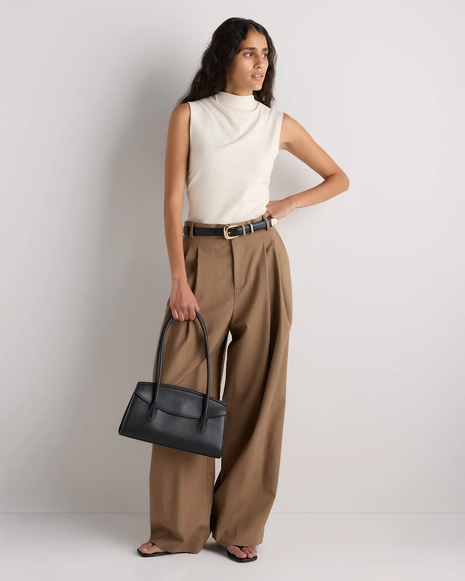 Stretch Cotton Jersey Sleeveless Mock Neck Top