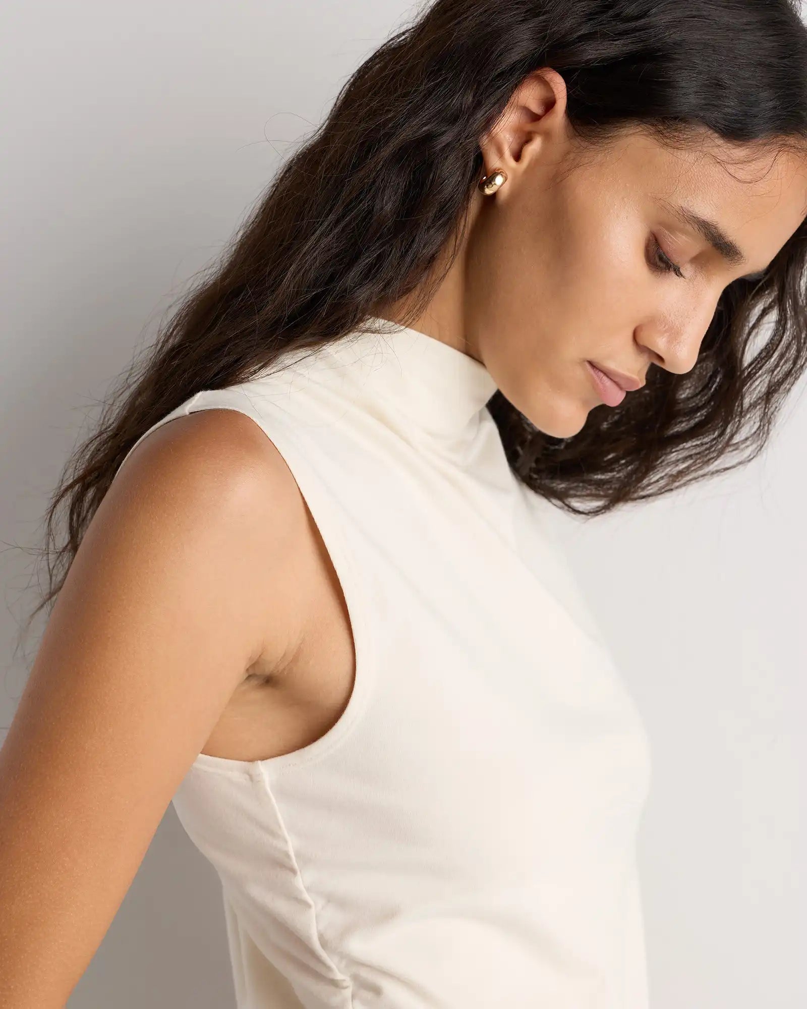 Stretch Cotton Jersey Sleeveless Mock Neck Top