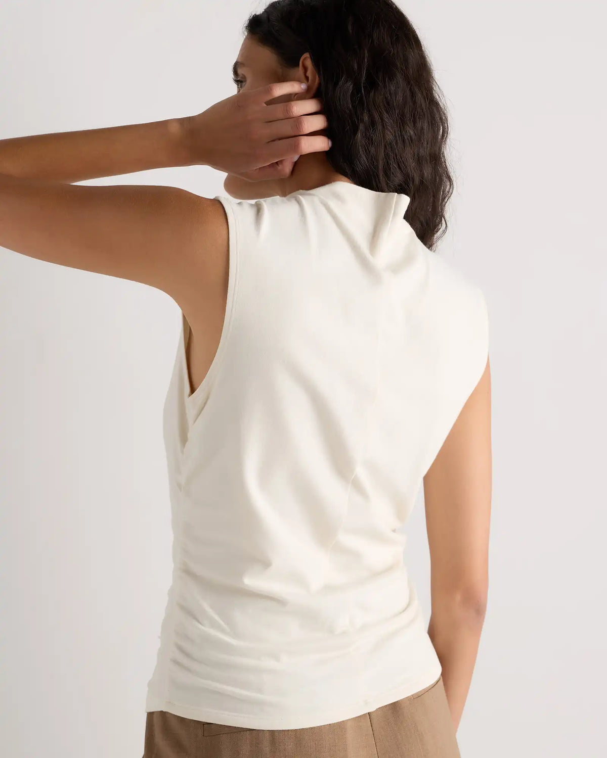 Stretch Cotton Jersey Sleeveless Mock Neck Top