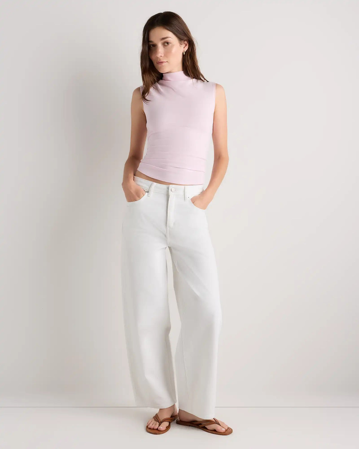 Stretch Cotton Jersey Sleeveless Mock Neck Top