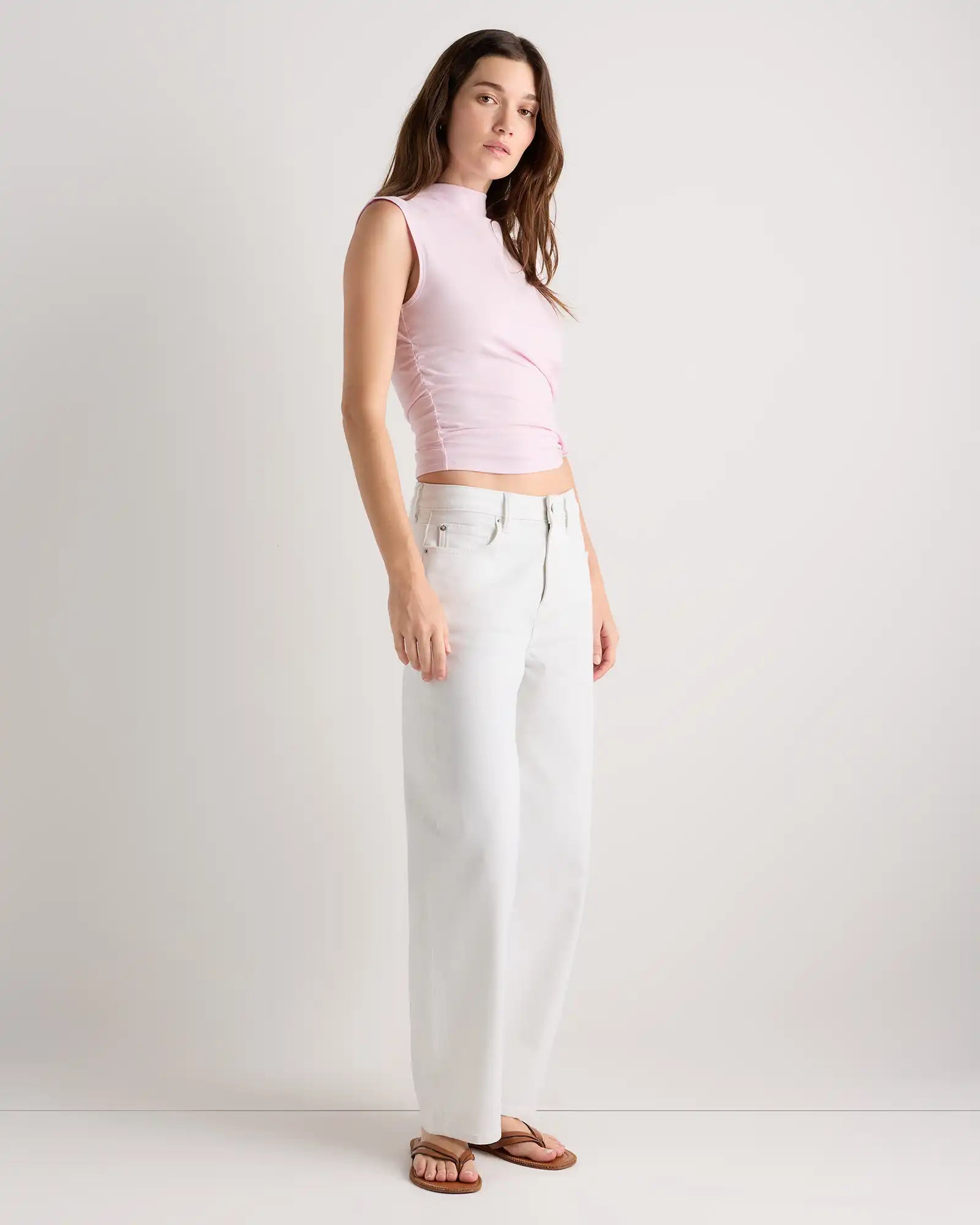 Stretch Cotton Jersey Sleeveless Mock Neck Top
