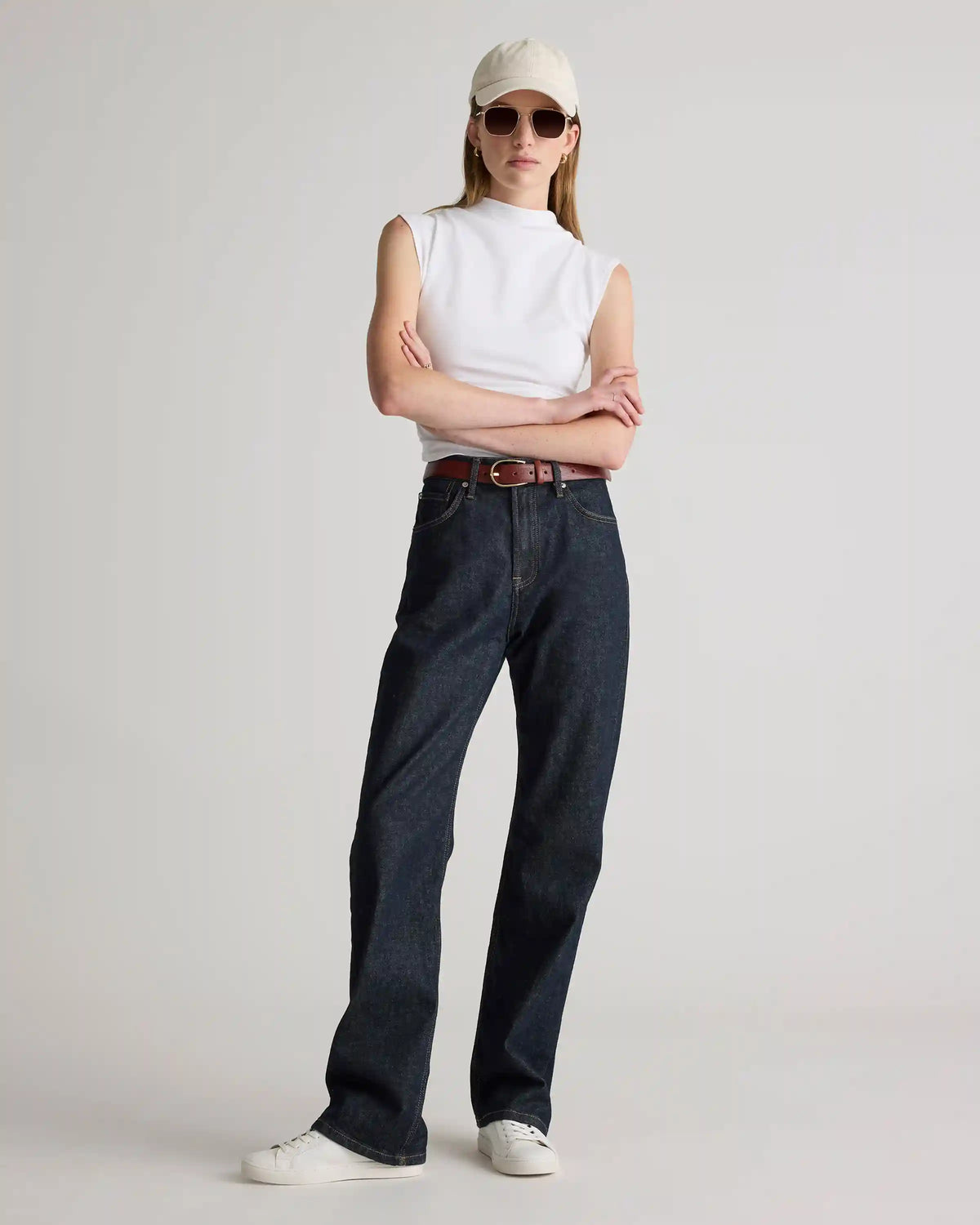 Stretch Cotton Jersey Sleeveless Mock Neck Top