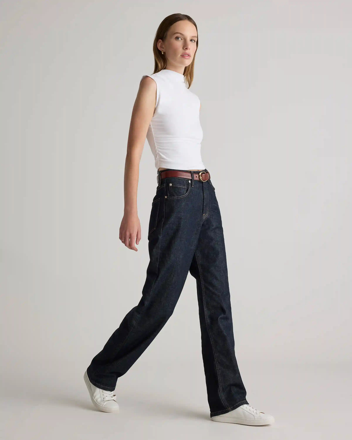 Stretch Cotton Jersey Sleeveless Mock Neck Top