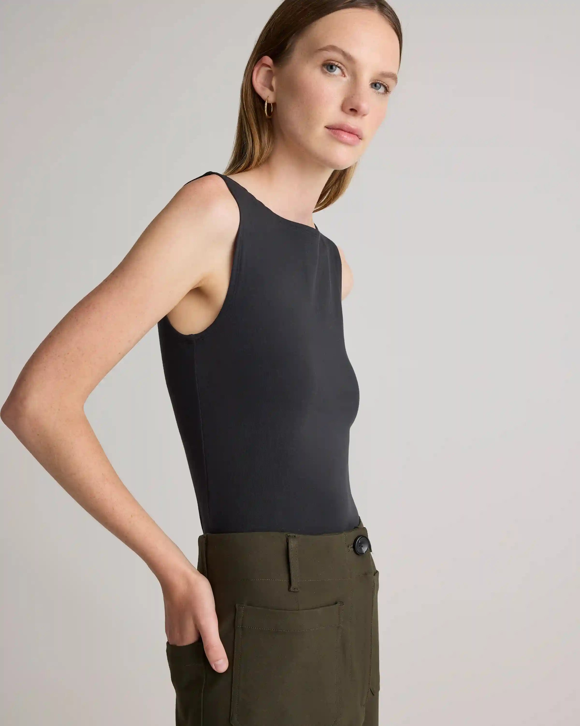 Stretch Cotton Jersey Boat Neck Tank