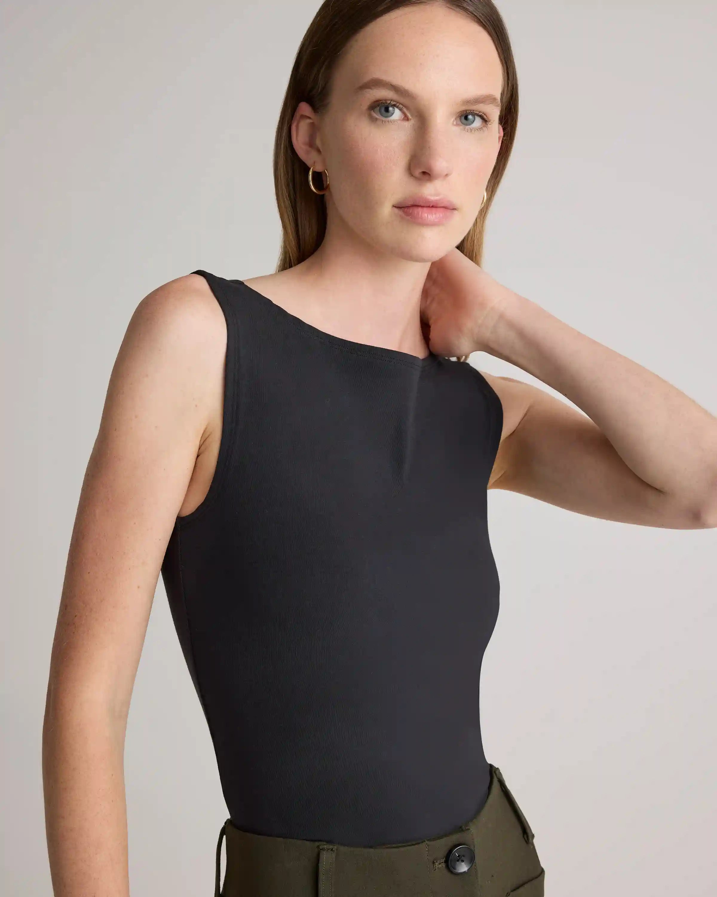 Stretch Cotton Jersey Boat Neck Tank
