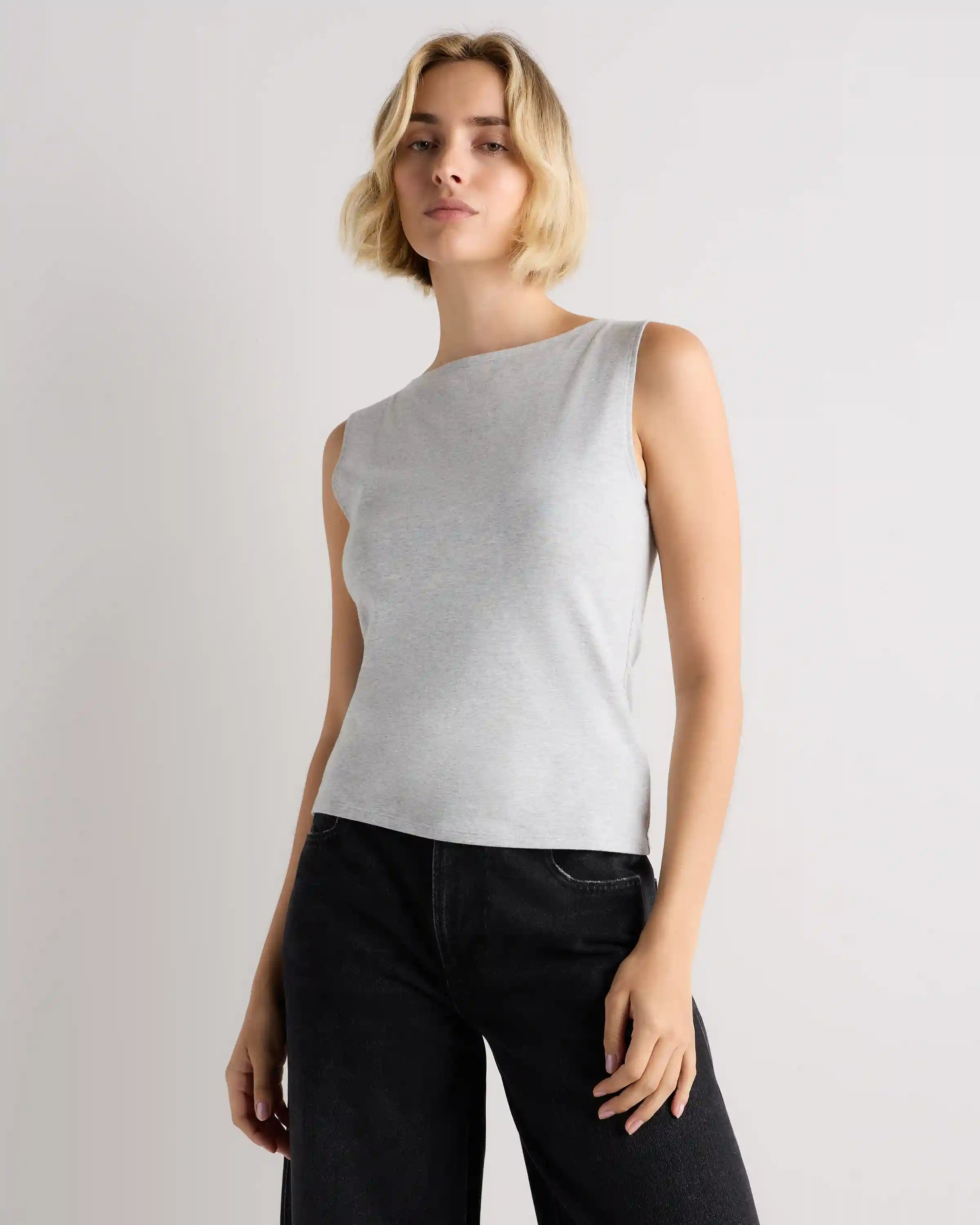 Stretch Cotton Jersey Boat Neck Tank