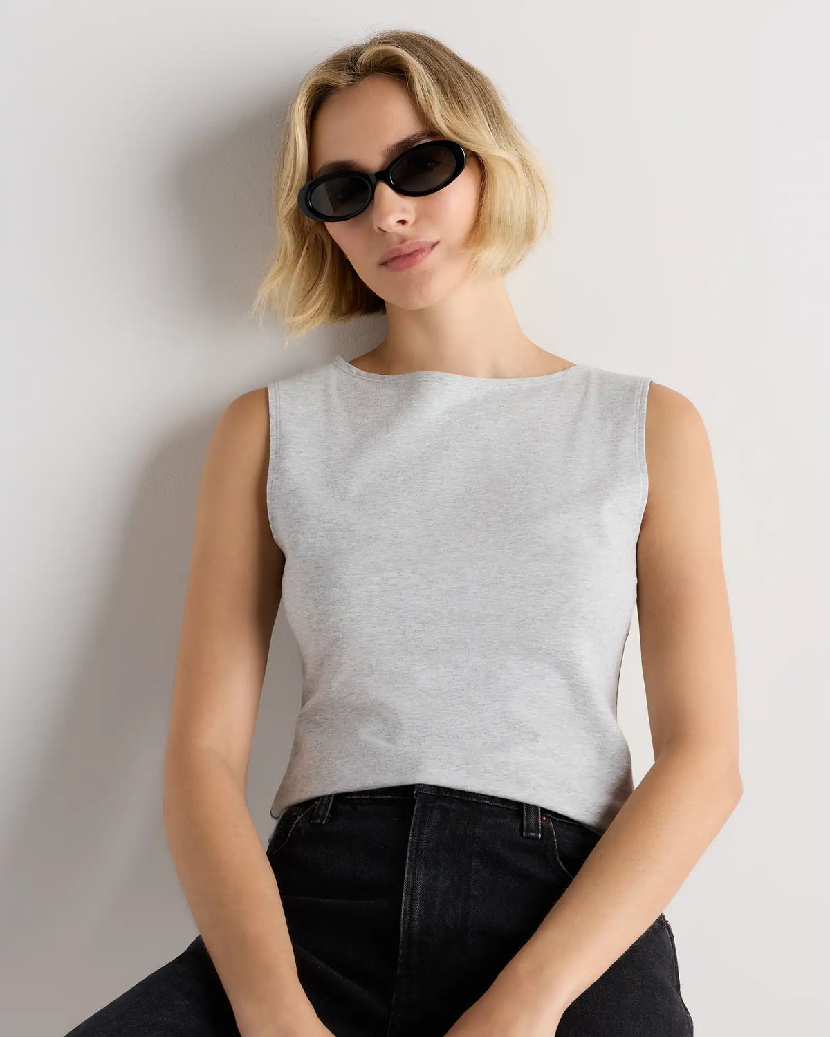 Stretch Cotton Jersey Boat Neck Tank