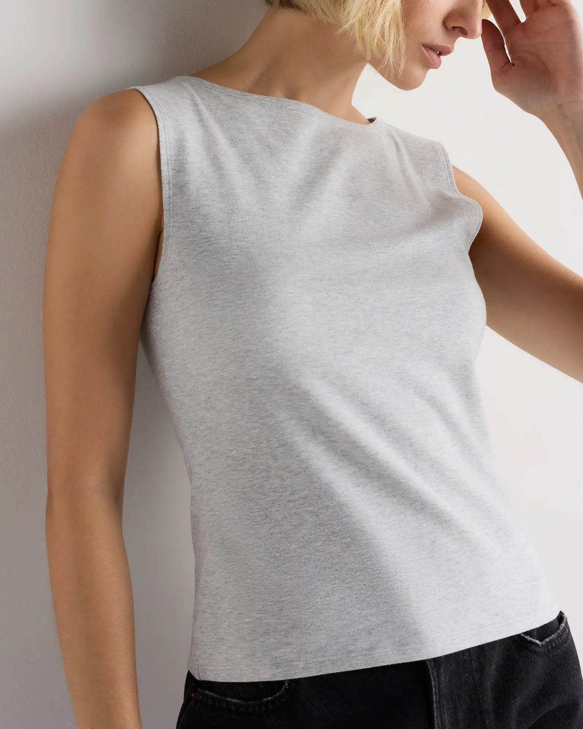 Stretch Cotton Jersey Boat Neck Tank