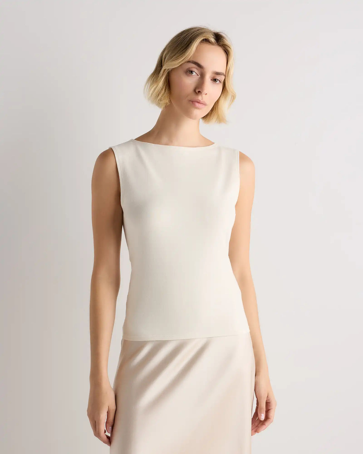 Stretch Cotton Jersey Boat Neck Tank