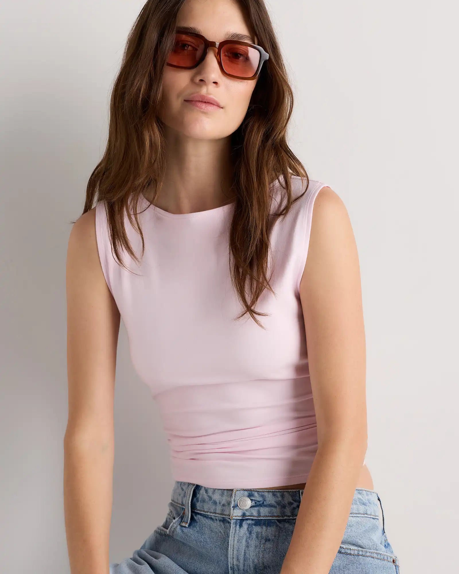Stretch Cotton Jersey Boat Neck Tank