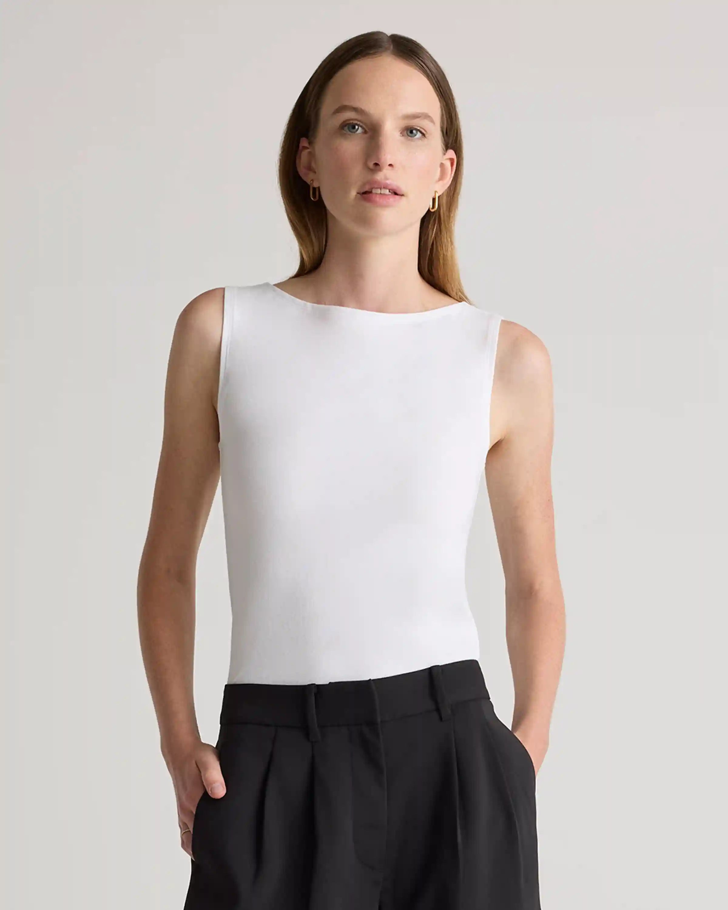 Stretch Cotton Jersey Boat Neck Tank
