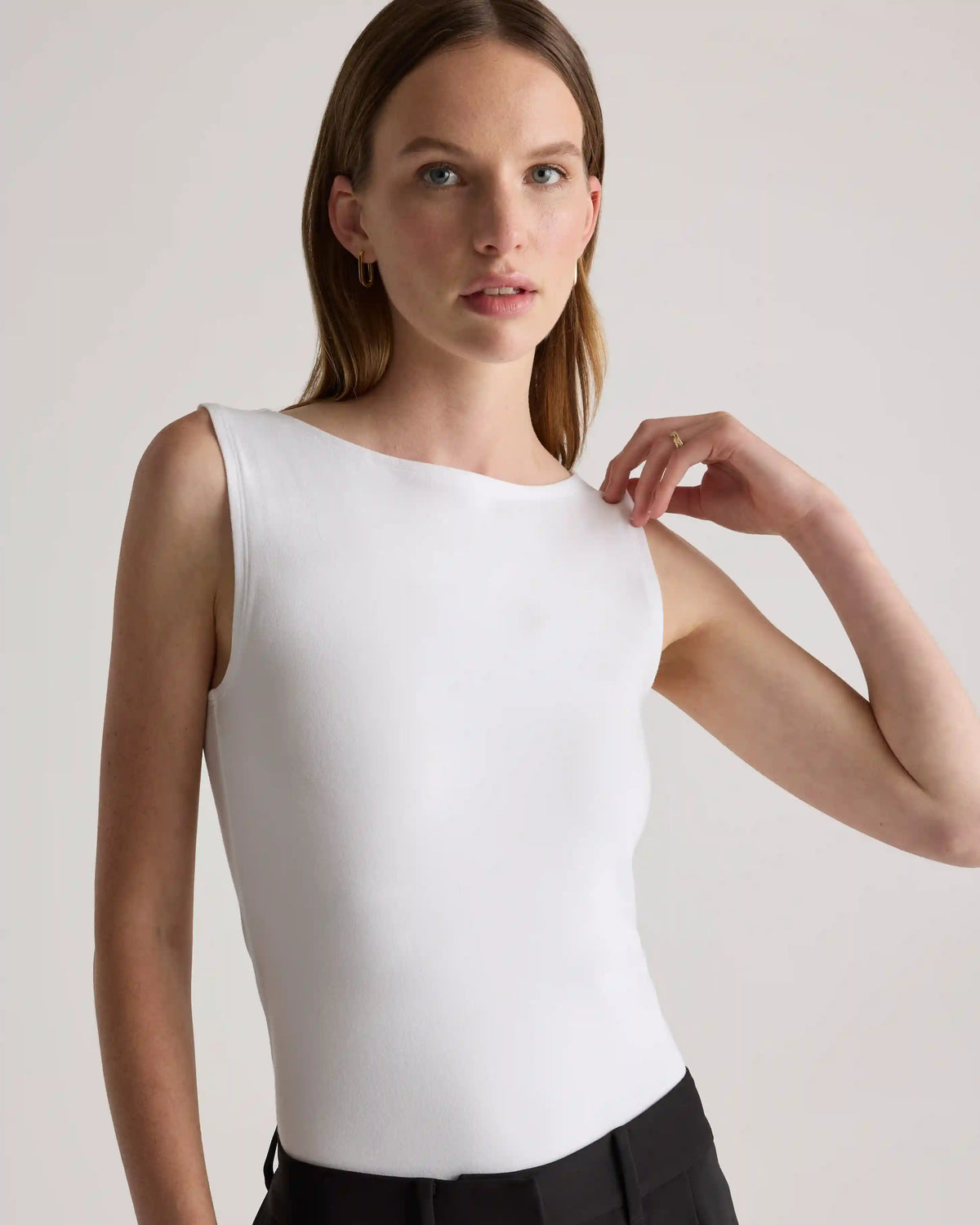 Stretch Cotton Jersey Boat Neck Tank
